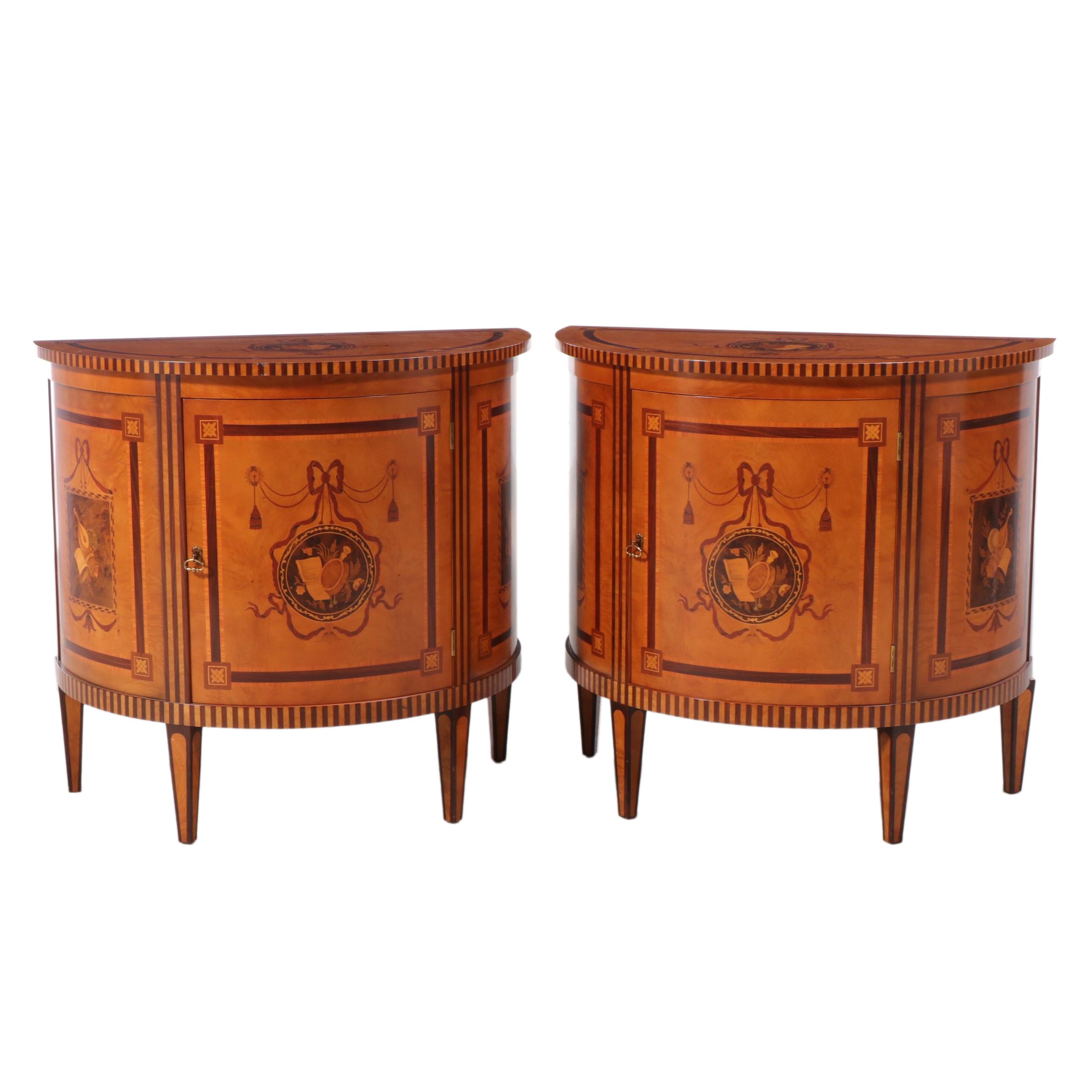 Pair of Adams Style Demilune Cabinet, 20th Century