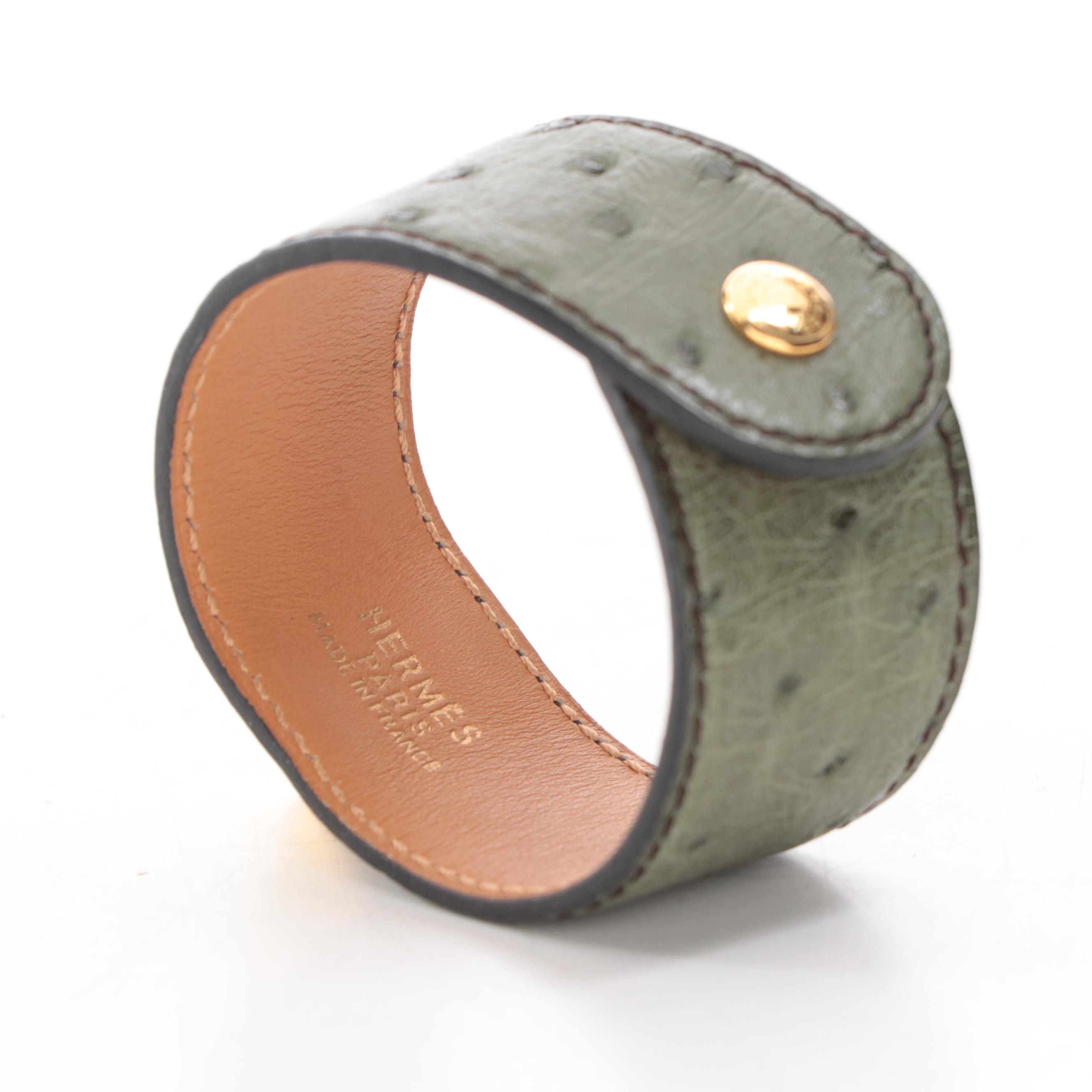 Hermès Médor Bracelet in Green Ostrich Leather