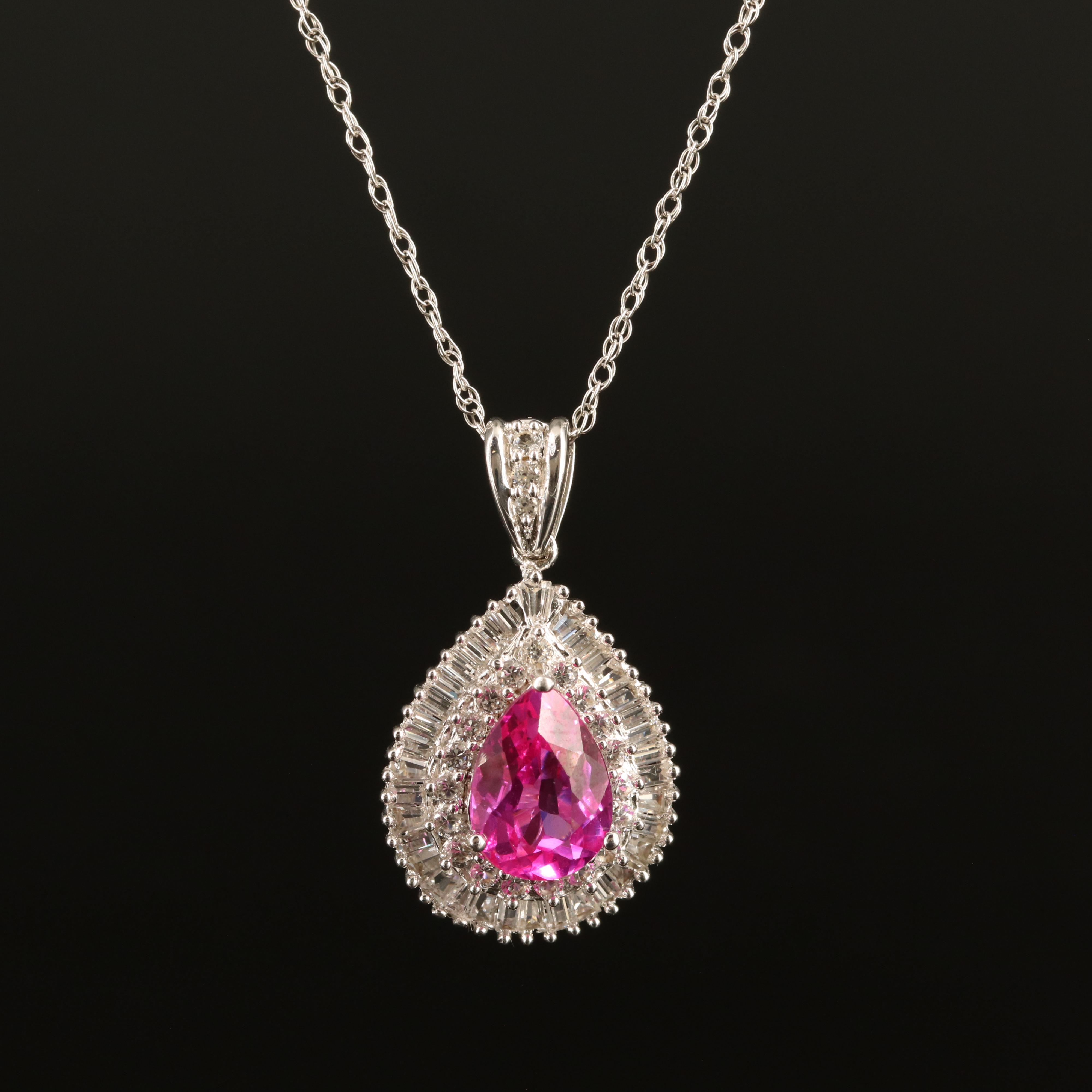 Sterling Ruby and White Sapphire Pendant Necklace