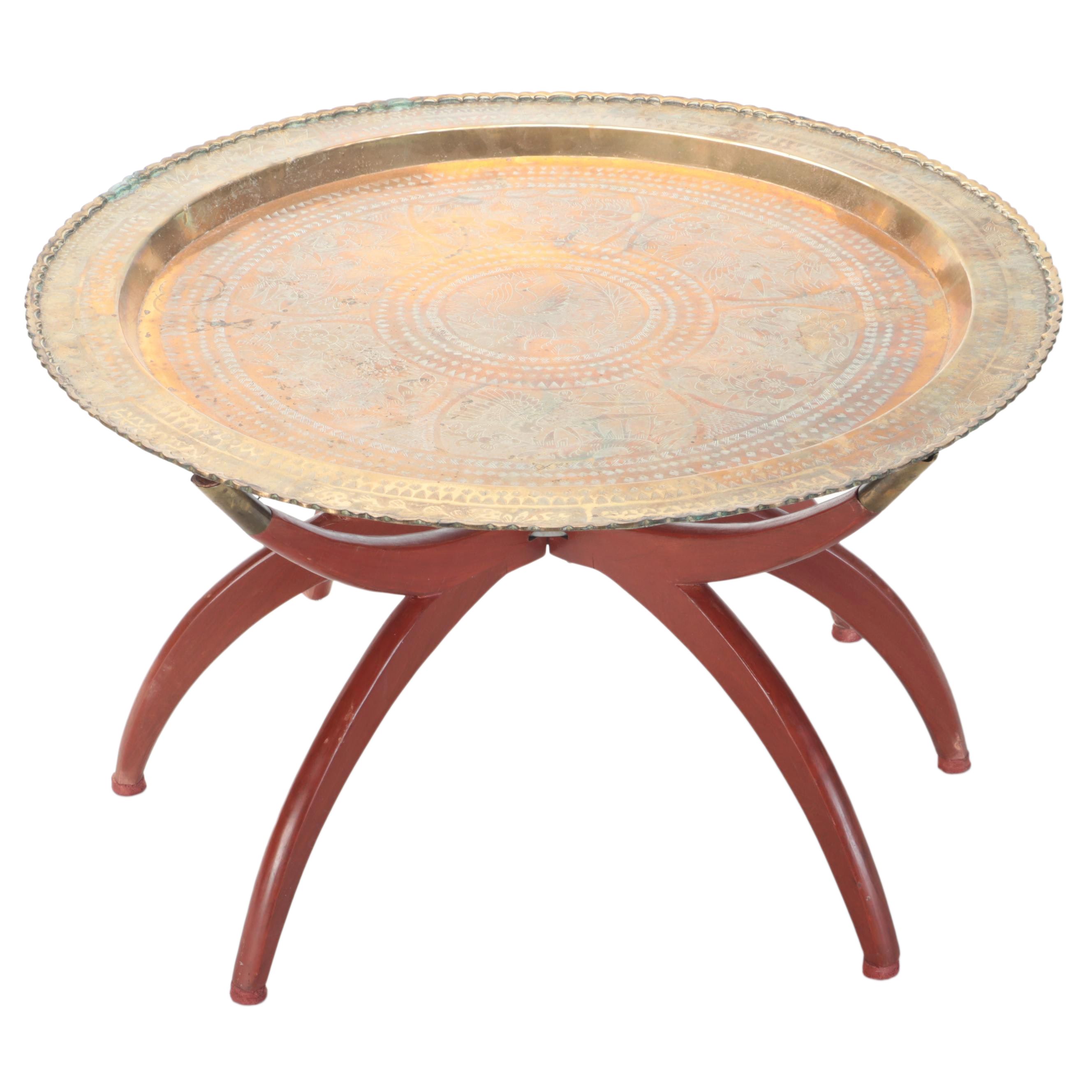 Chinese Brass Tray Table with Folding Base