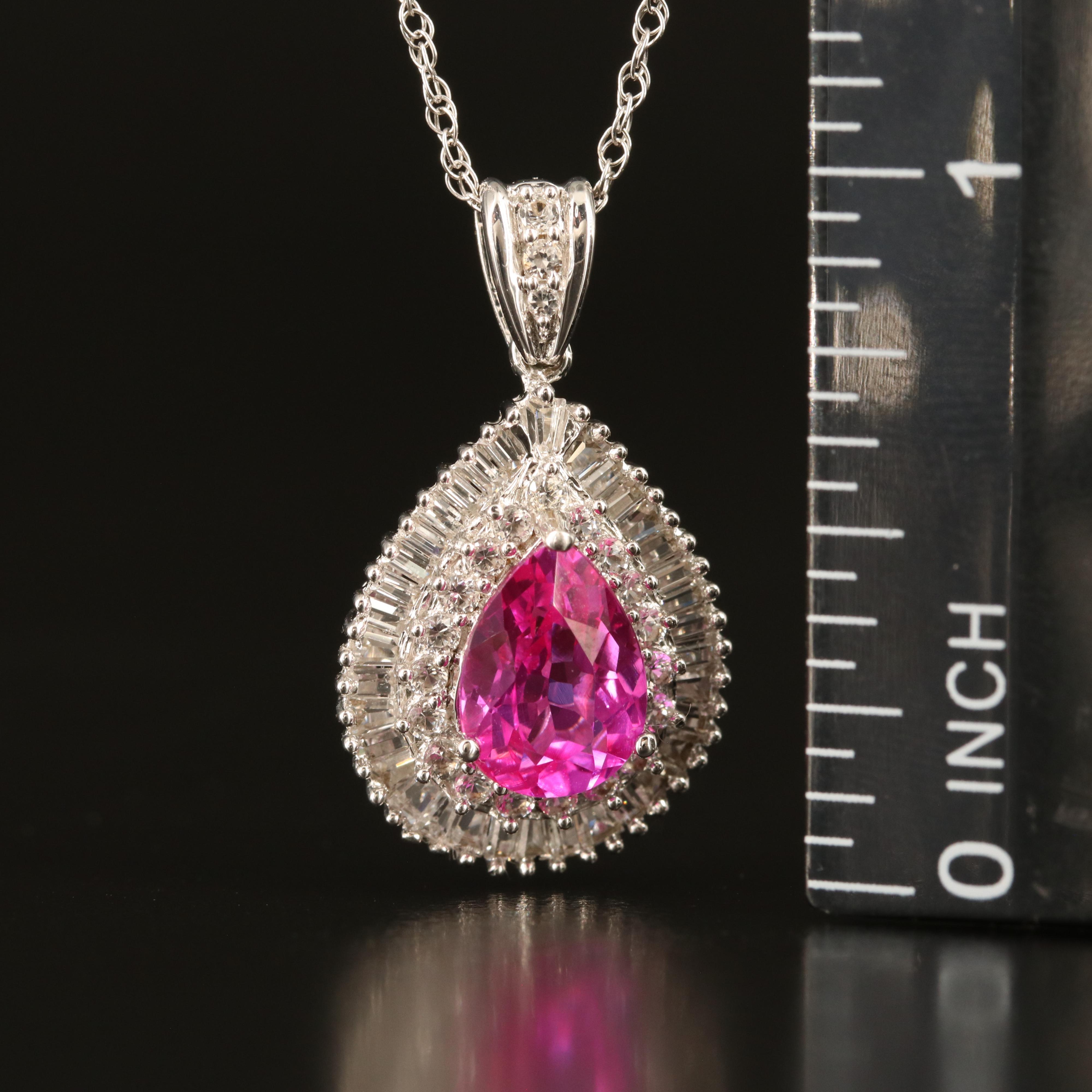 Sterling Ruby and White Sapphire Pendant Necklace