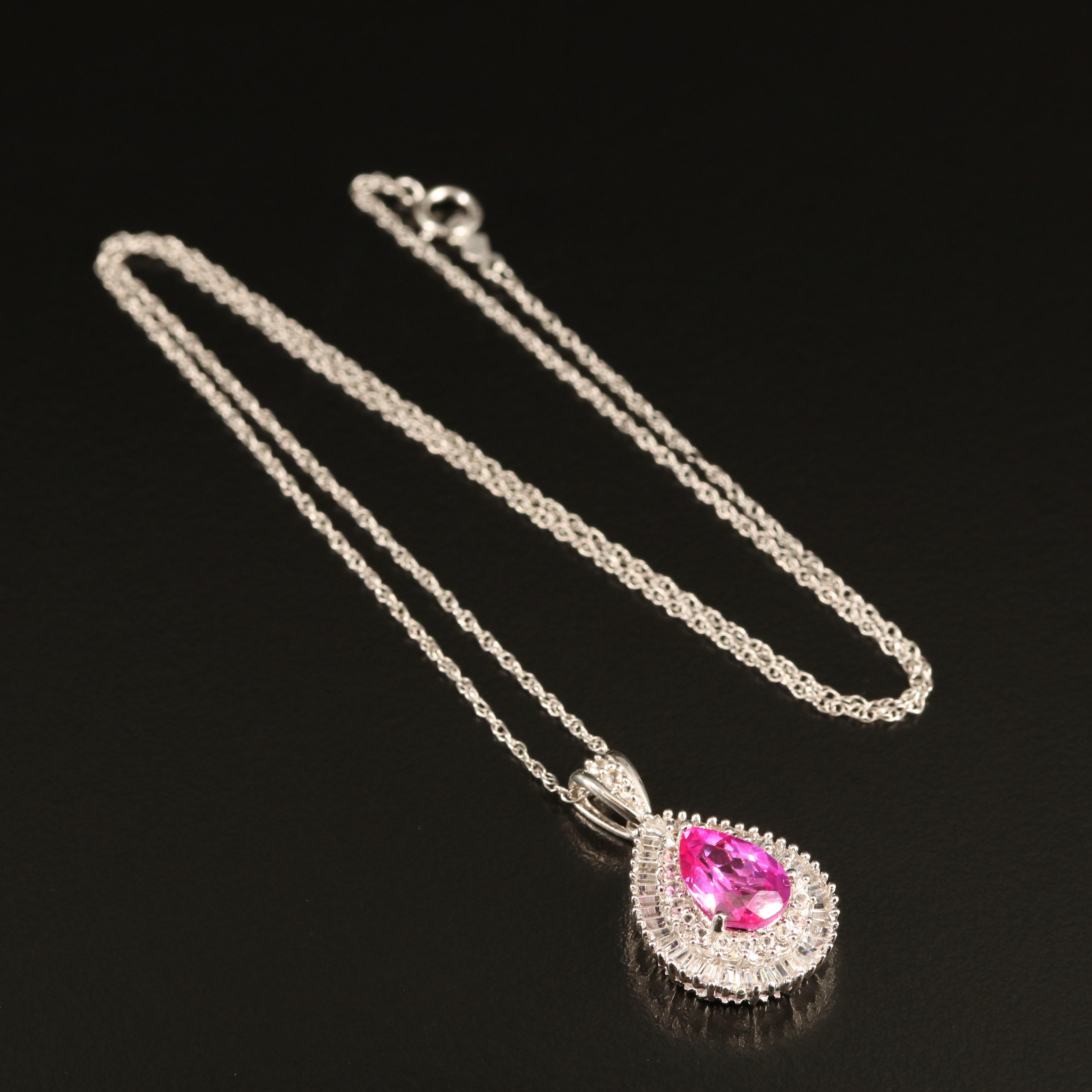 Sterling Ruby and White Sapphire Pendant Necklace