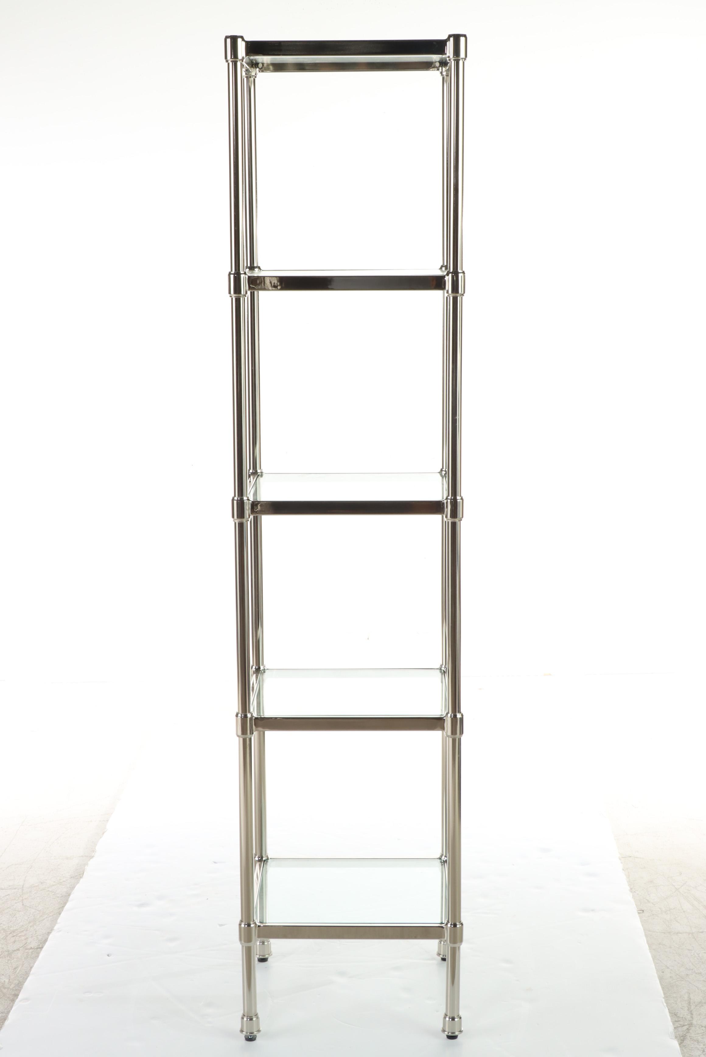 Pair of Modernist Style Chrome and Glass Five-Tier Display Towers