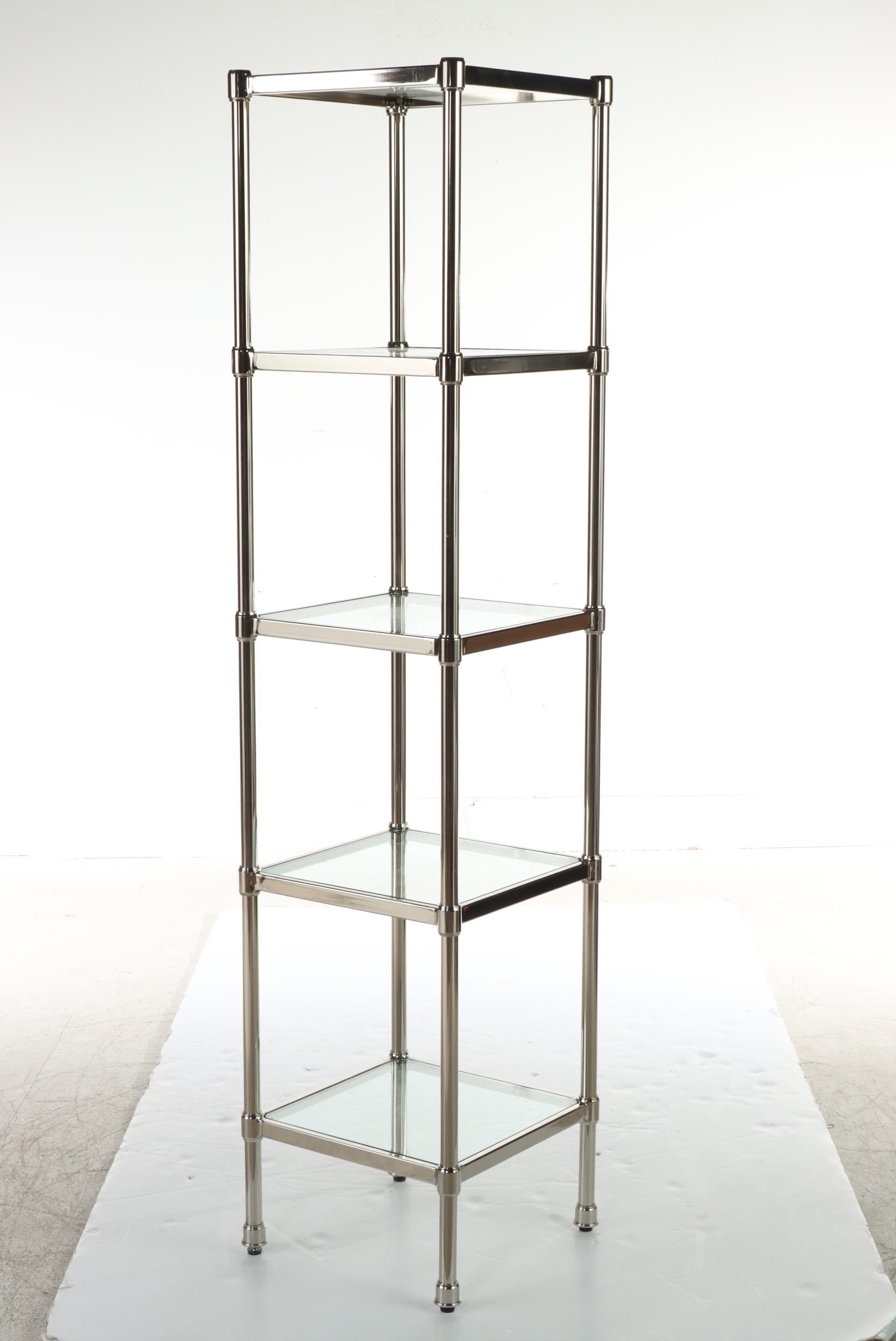 Pair of Modernist Style Chrome and Glass Five-Tier Display Towers