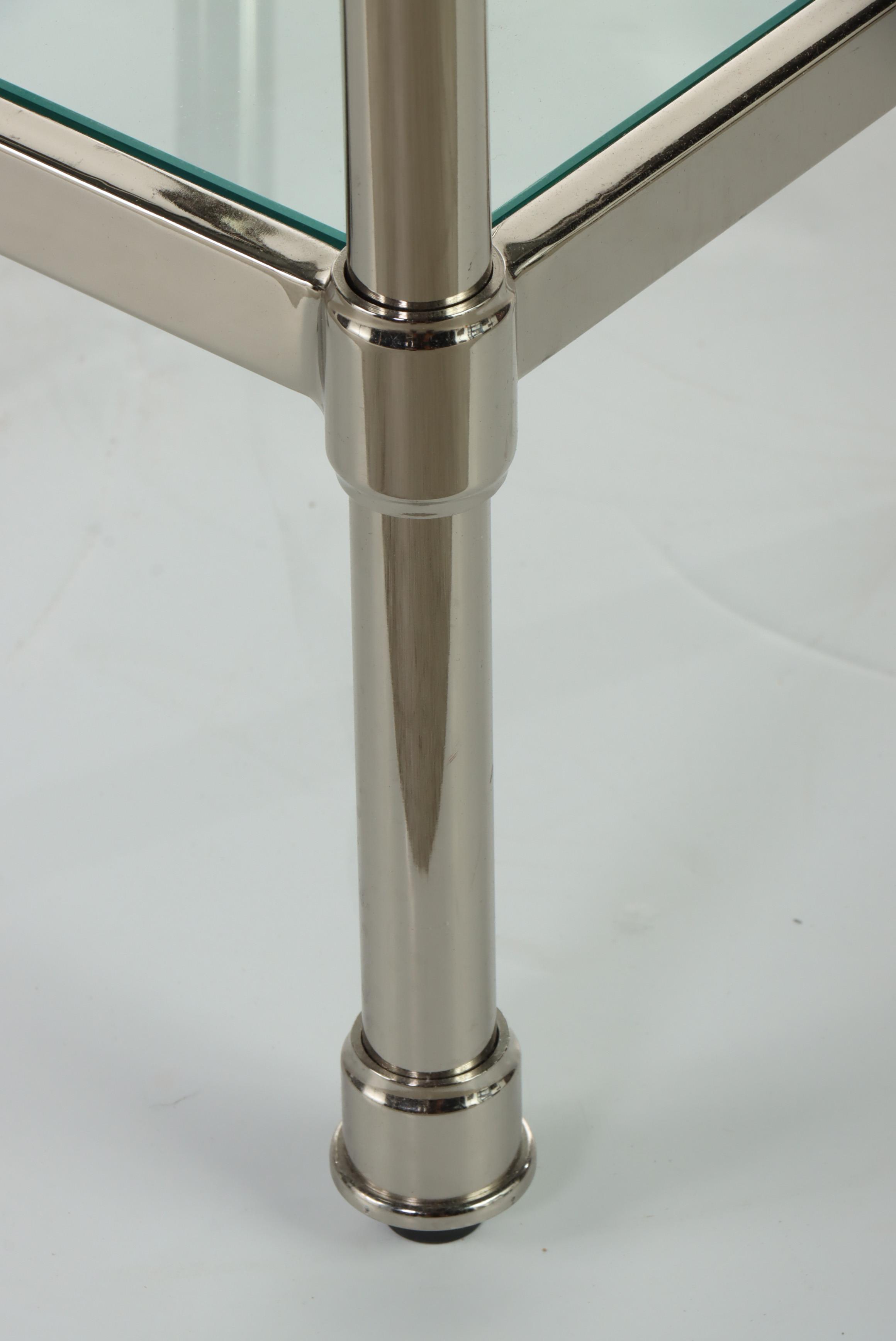 Pair of Modernist Style Chrome and Glass Five-Tier Display Towers