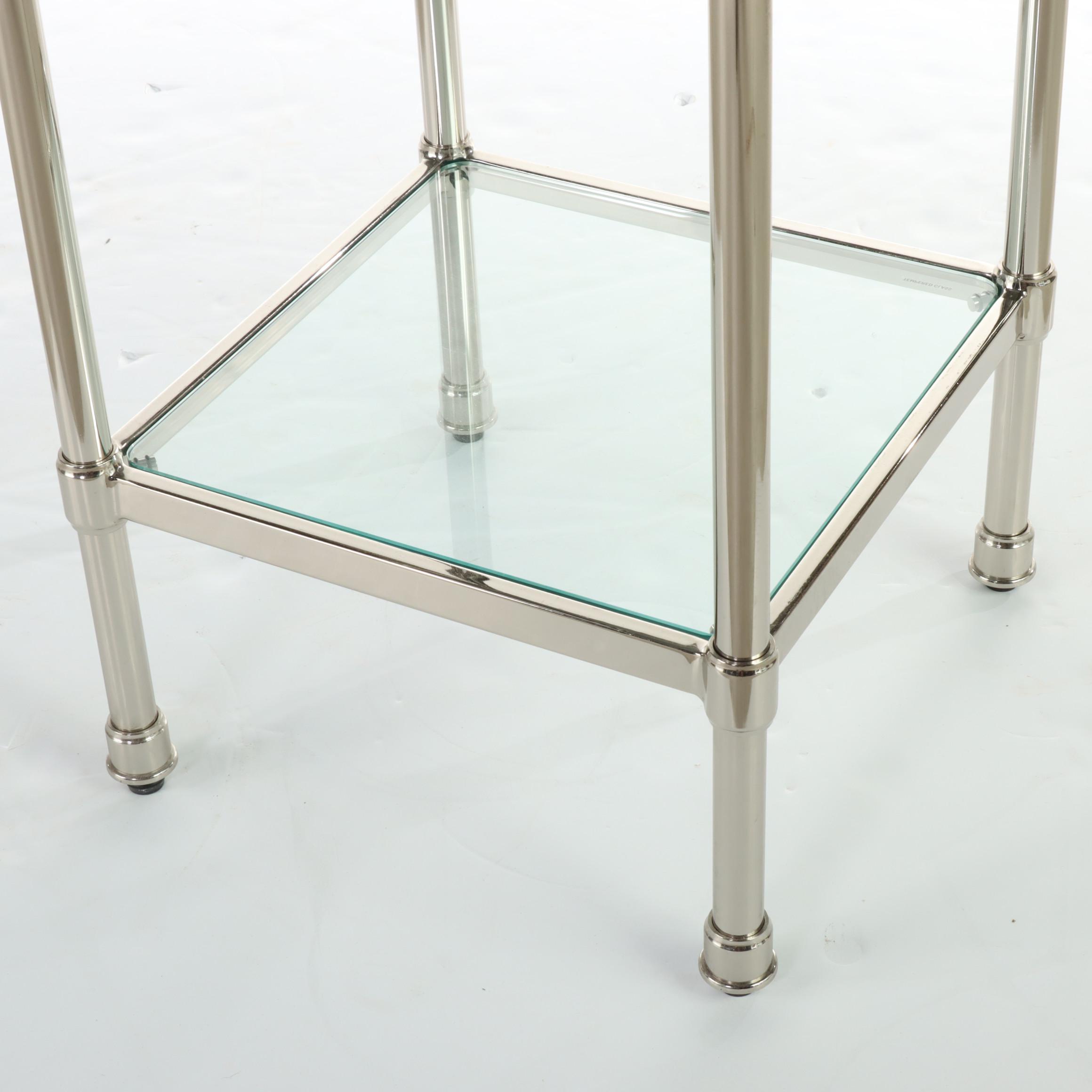 Pair of Modernist Style Chrome and Glass Five-Tier Display Towers