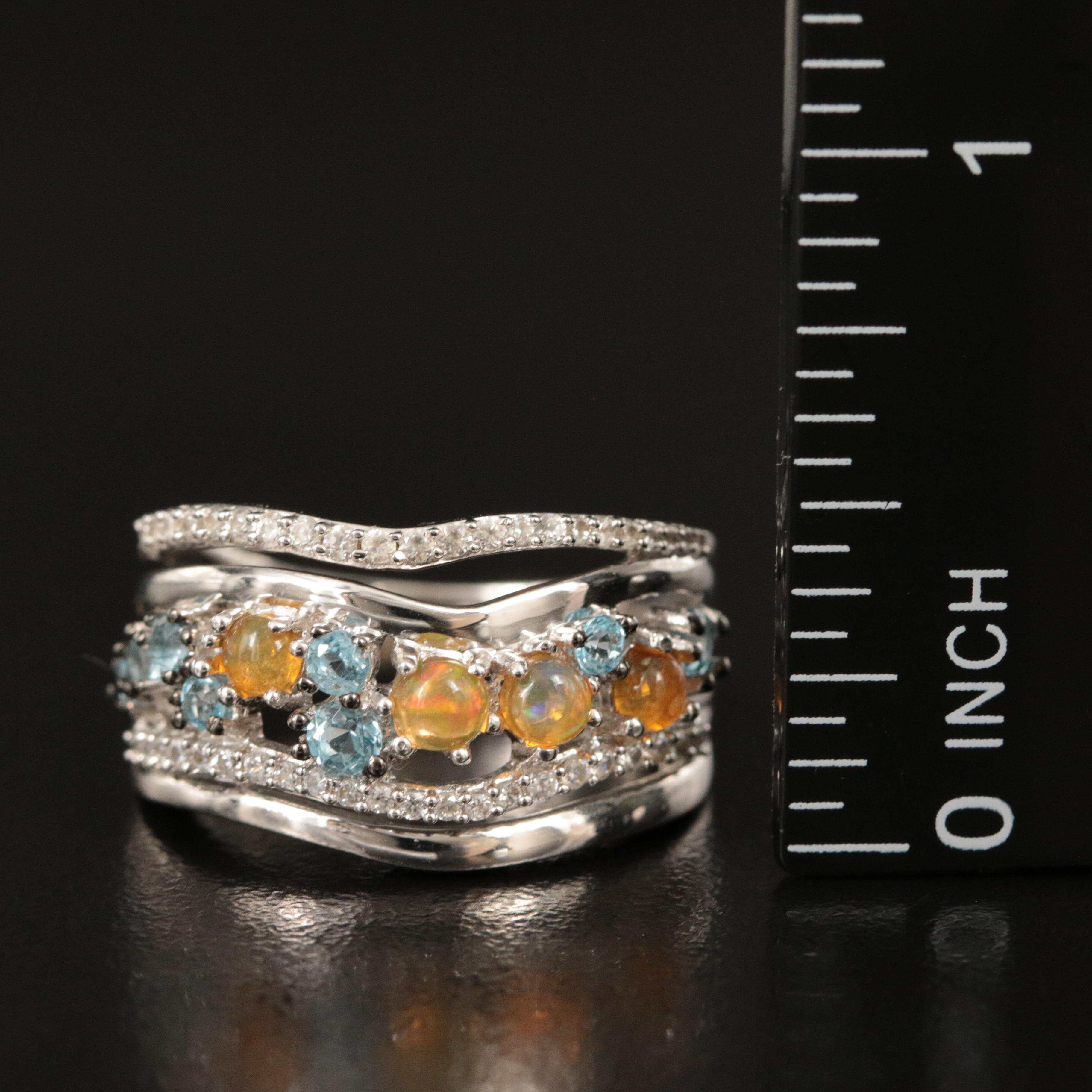 Sterling Opal, Topaz and Zircon Ring