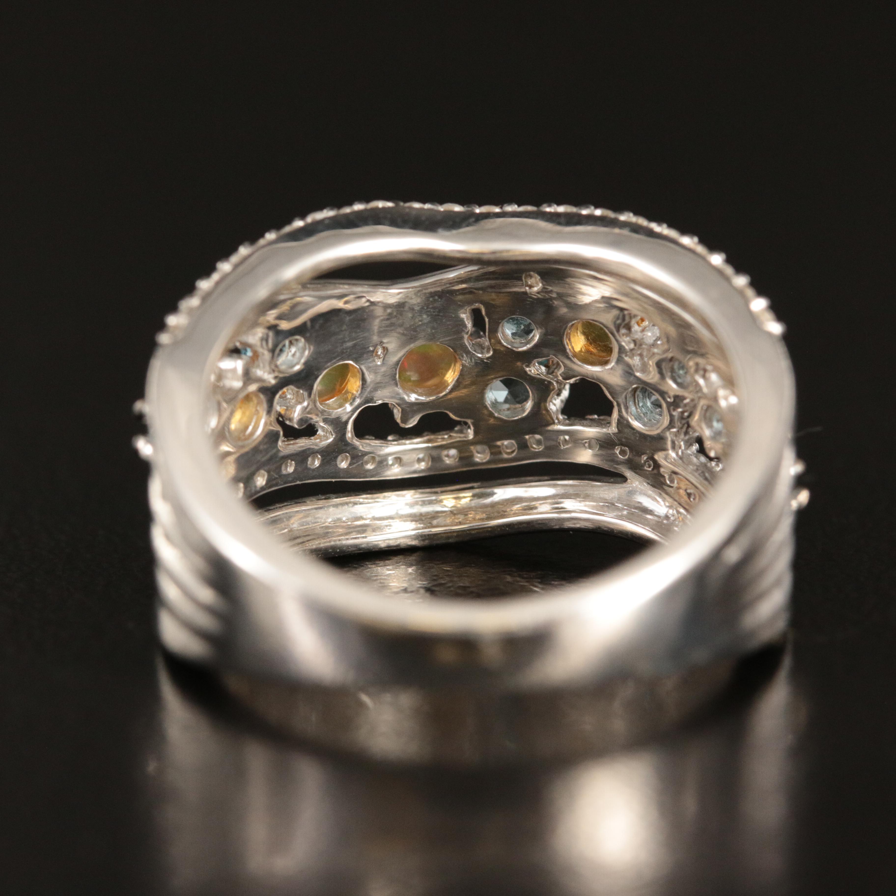 Sterling Opal, Topaz and Zircon Ring
