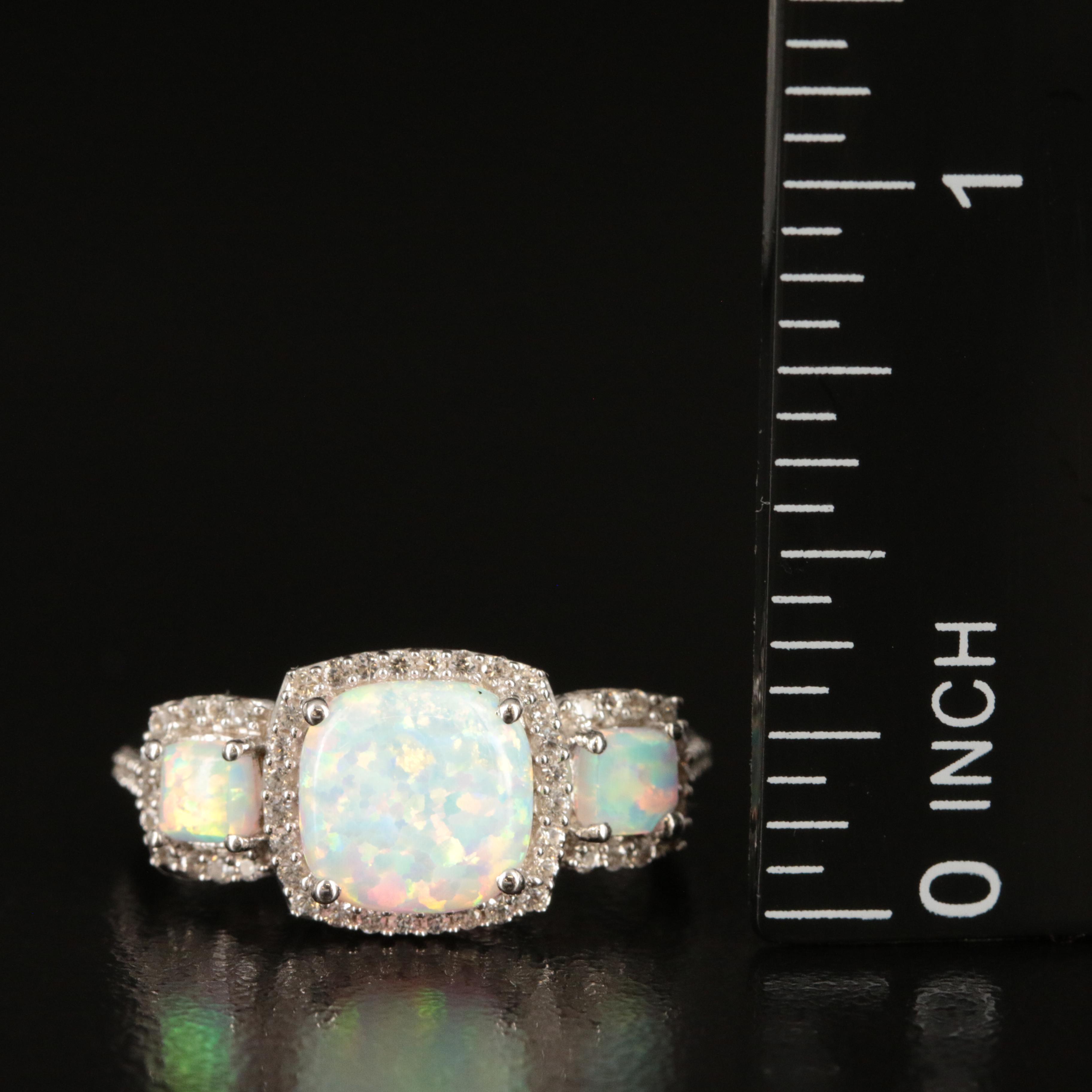 Sterling Opal and Sapphire Ring