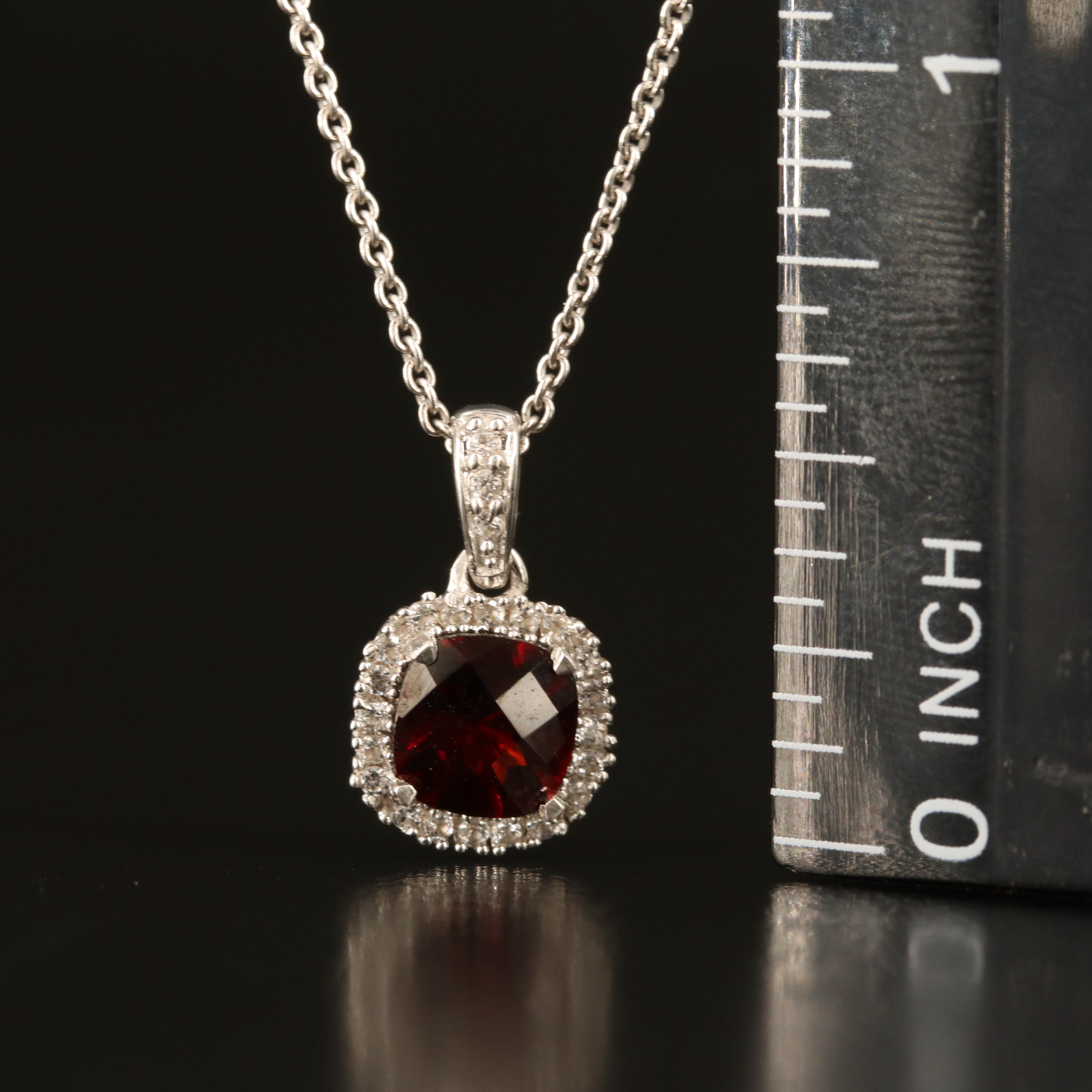 Sterling Garnet and White Sapphire Pendant Necklace