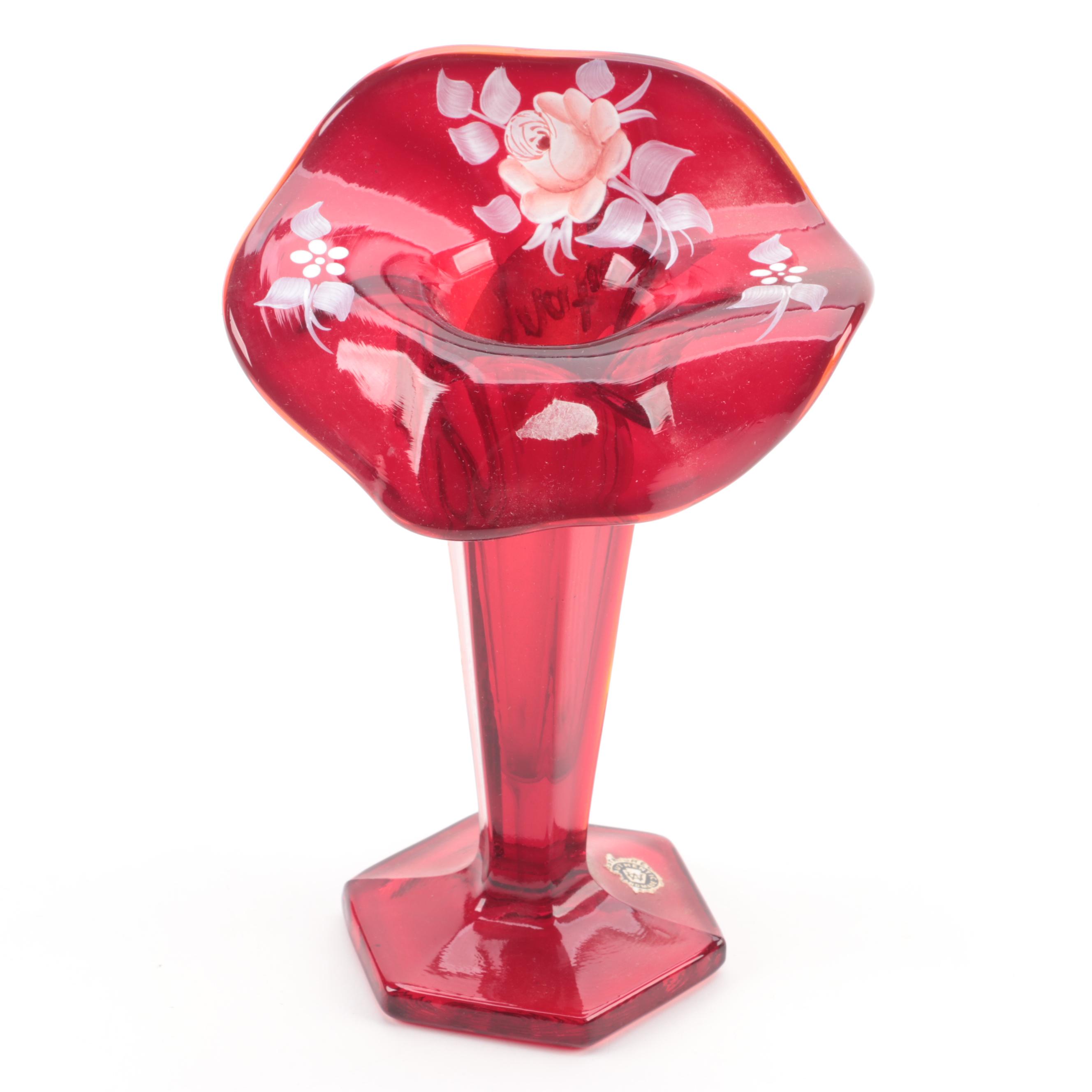 Mary Gregory Style Cobalt Glass Cruet with Other Glass Vases, 20th Century