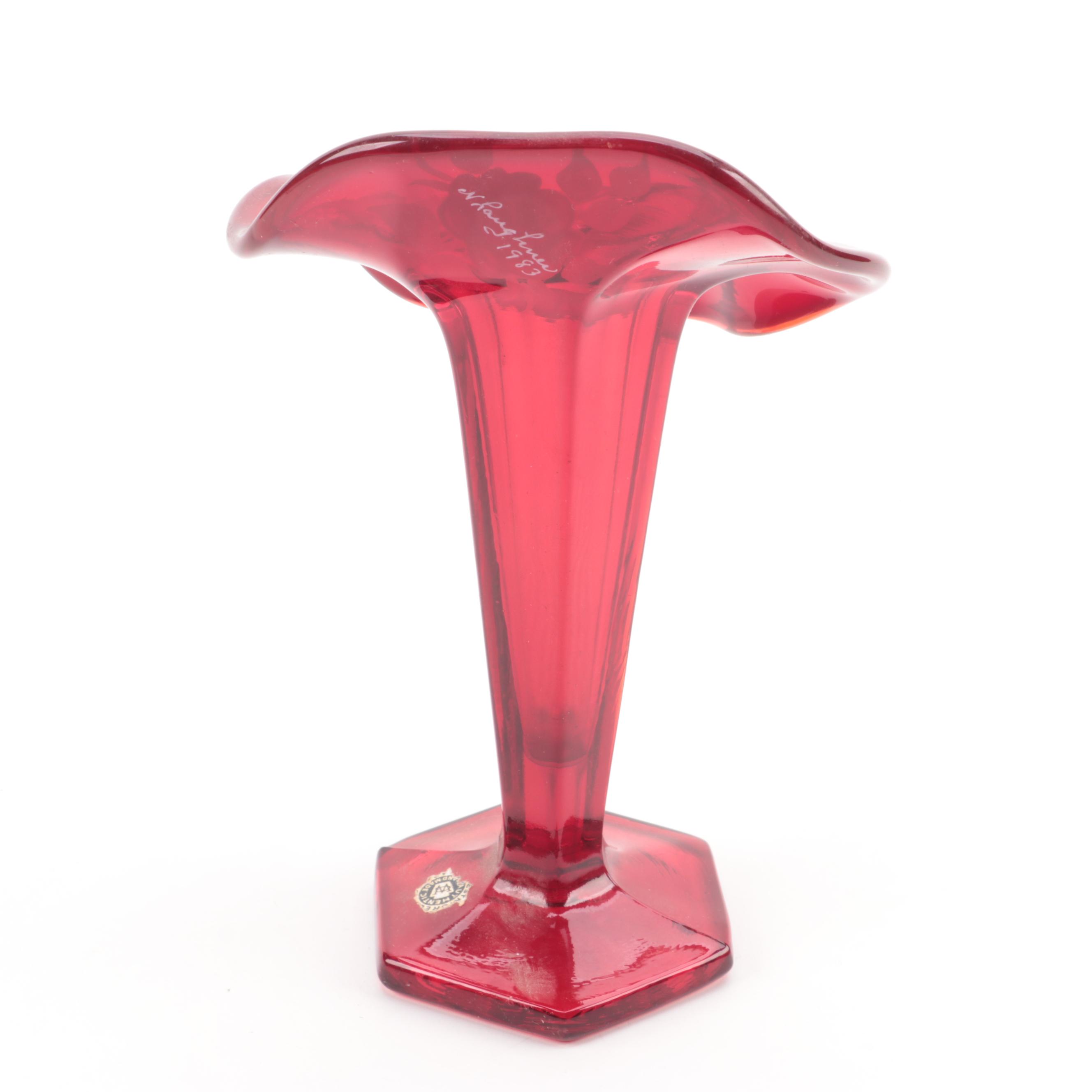 Mary Gregory Style Cobalt Glass Cruet with Other Glass Vases, 20th Century