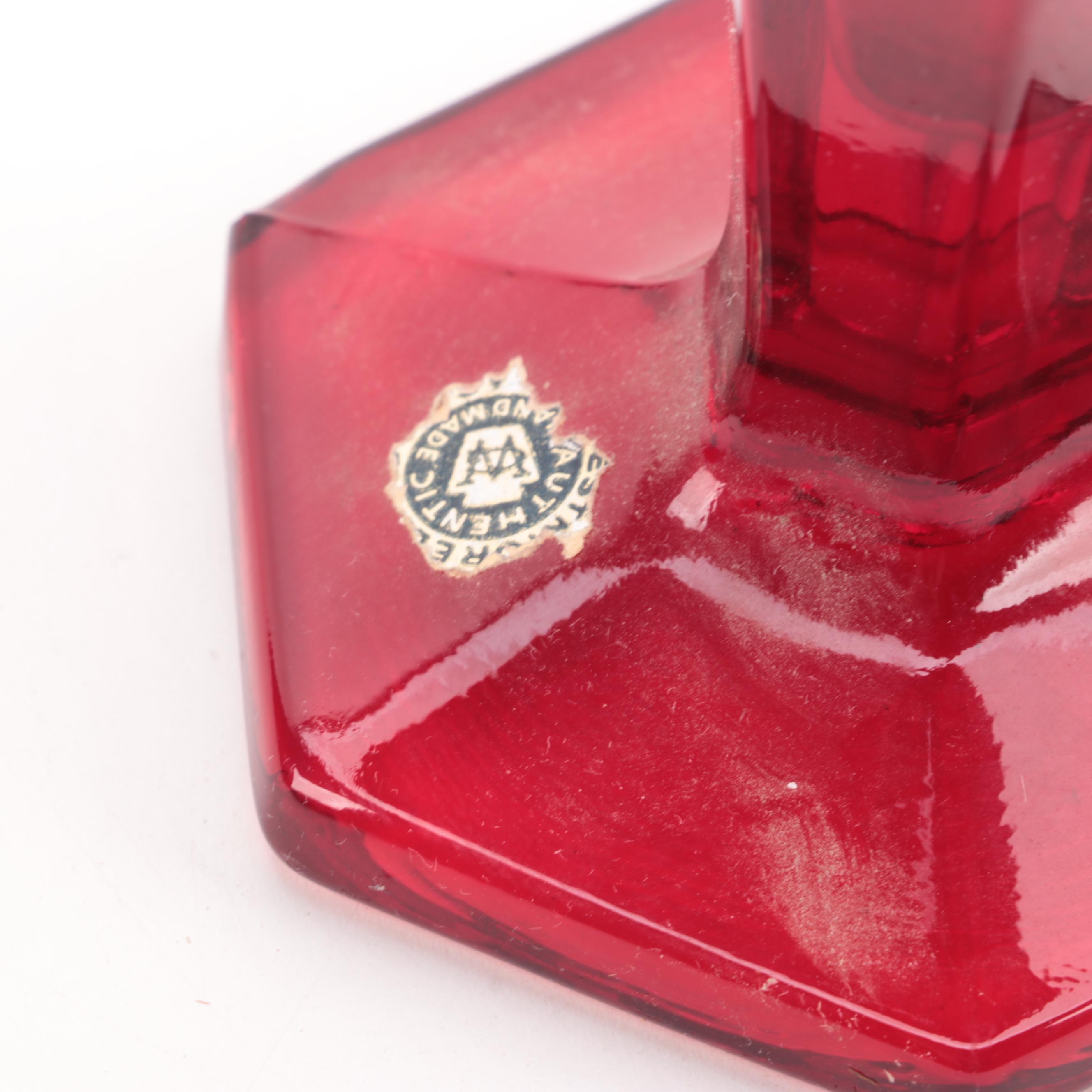 Mary Gregory Style Cobalt Glass Cruet with Other Glass Vases, 20th Century