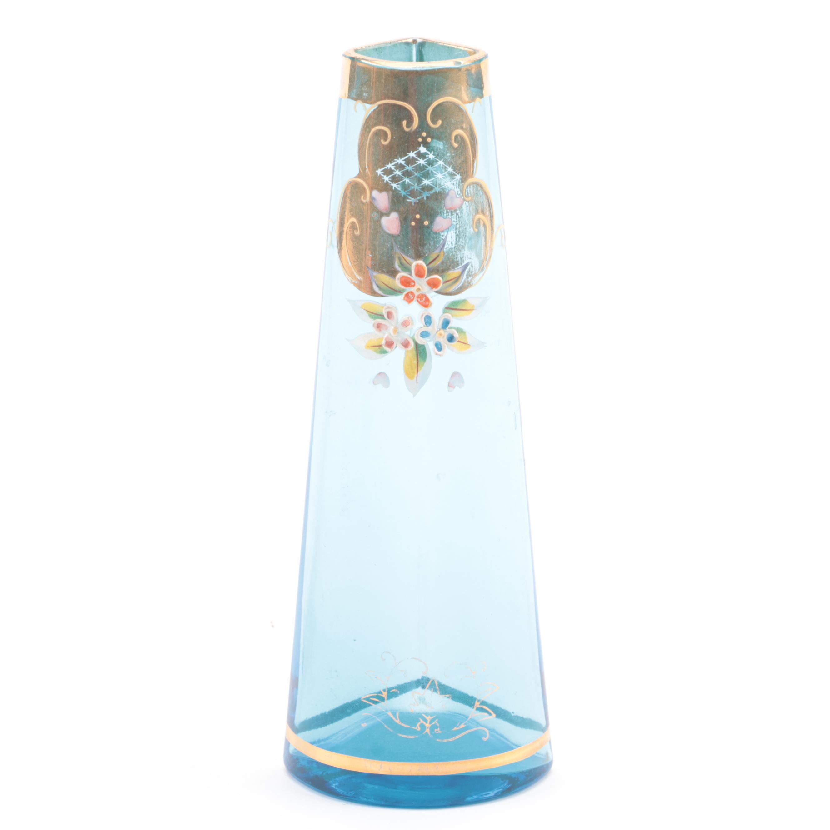 Mary Gregory Style Cobalt Glass Cruet with Other Glass Vases, 20th Century