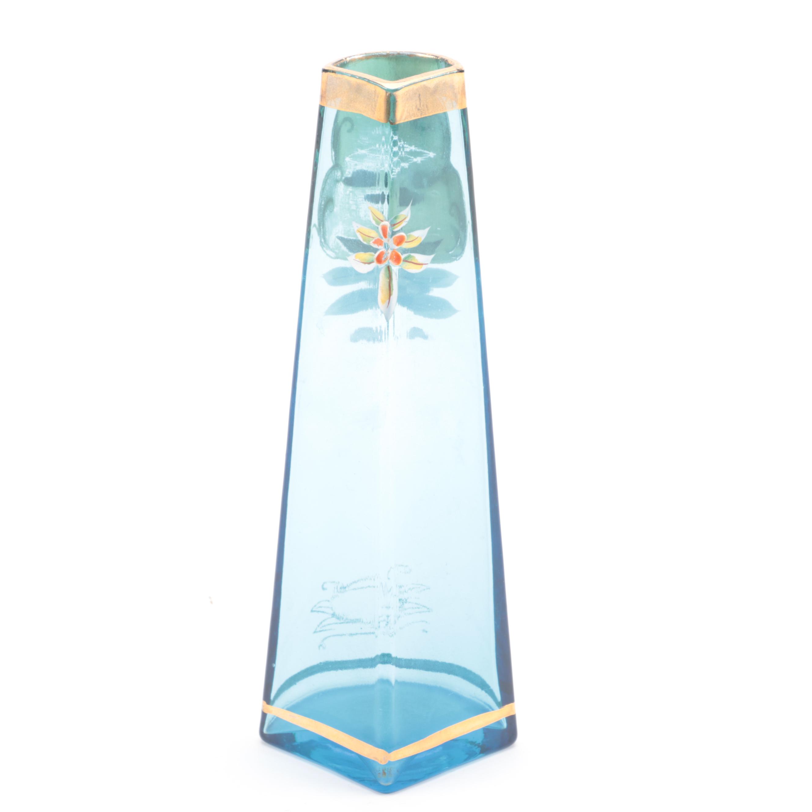 Mary Gregory Style Cobalt Glass Cruet with Other Glass Vases, 20th Century