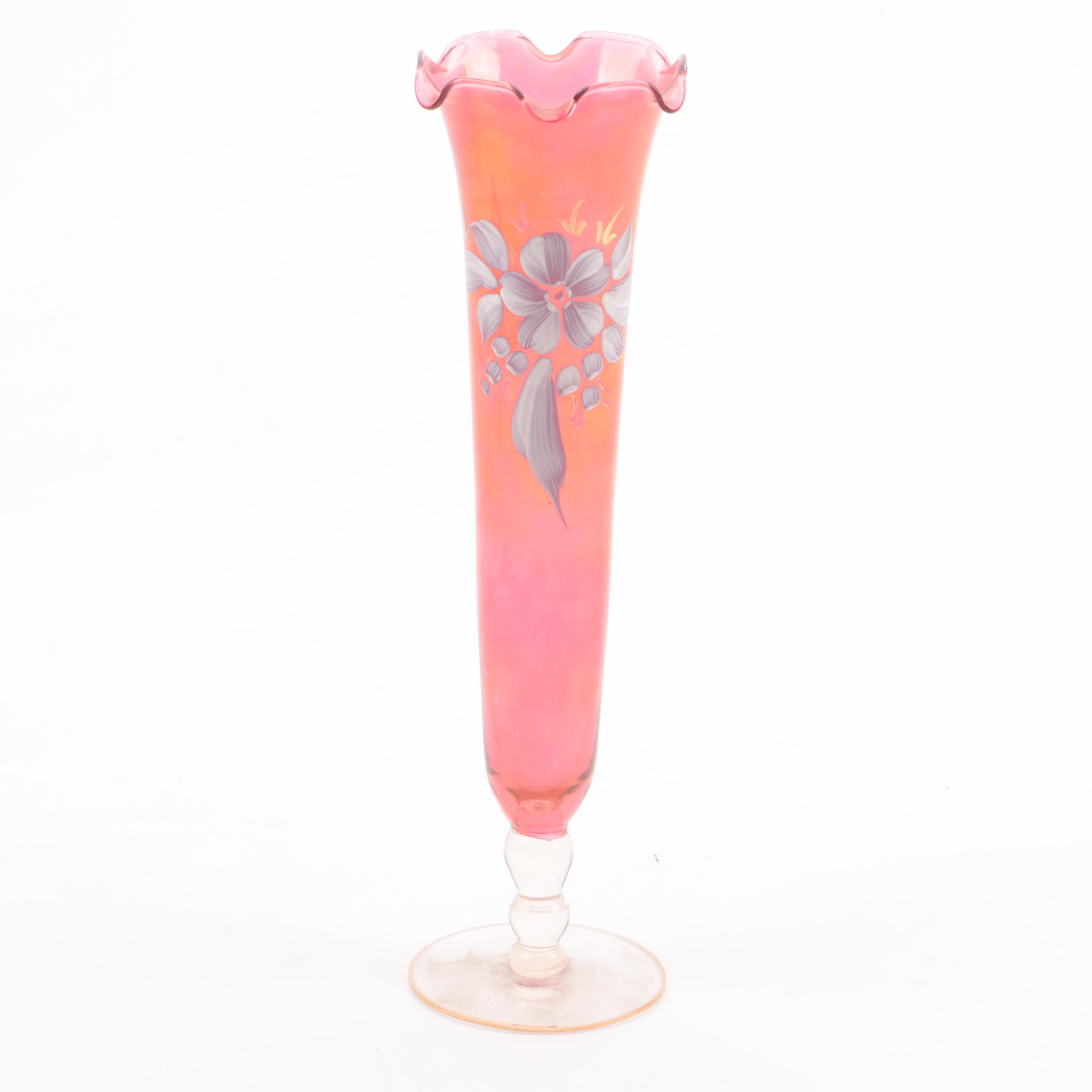 Mary Gregory Style Cobalt Glass Cruet with Other Glass Vases, 20th Century