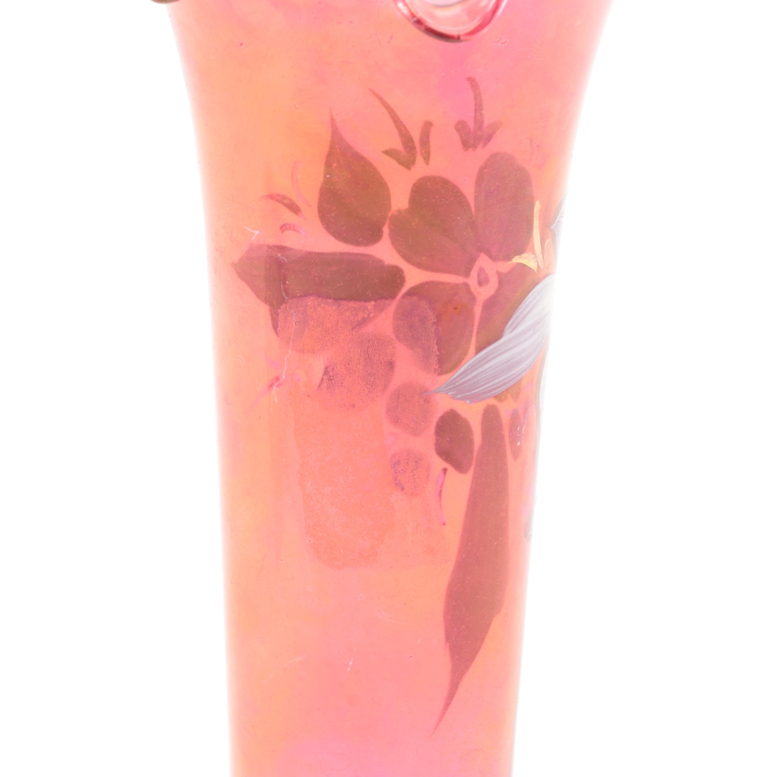 Mary Gregory Style Cobalt Glass Cruet with Other Glass Vases, 20th Century