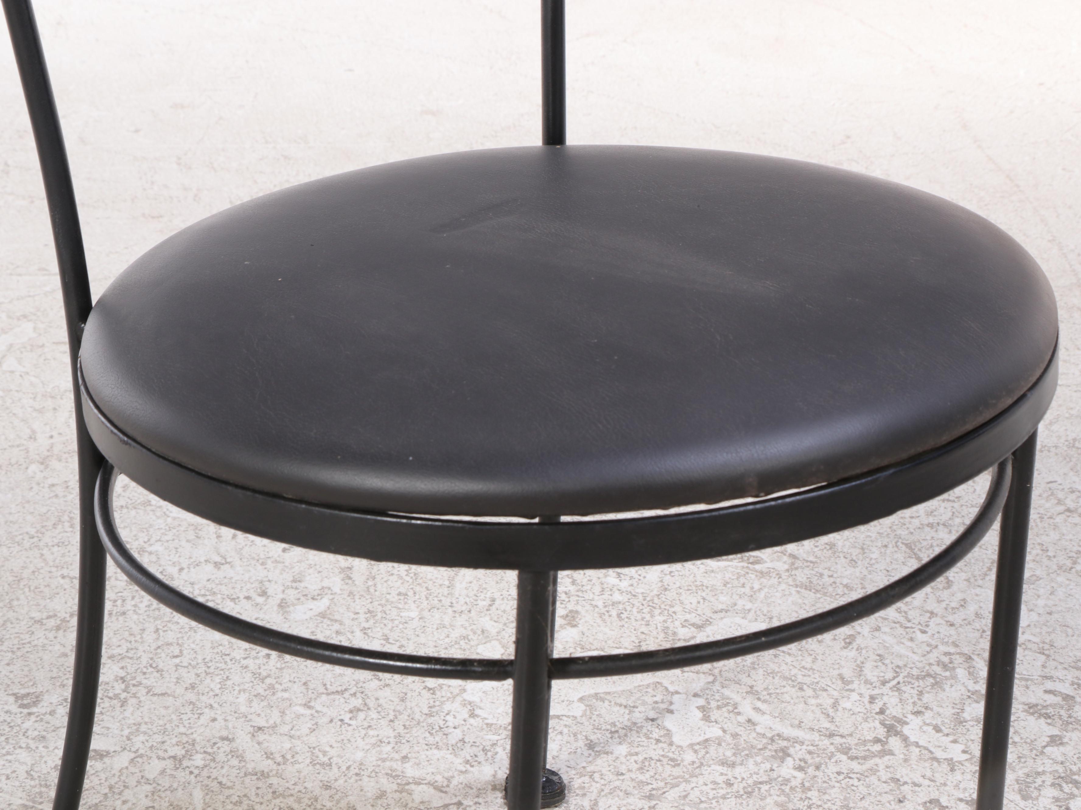 Seven-Piece Black-Painted Iron and Glass Top Patio Dining Set