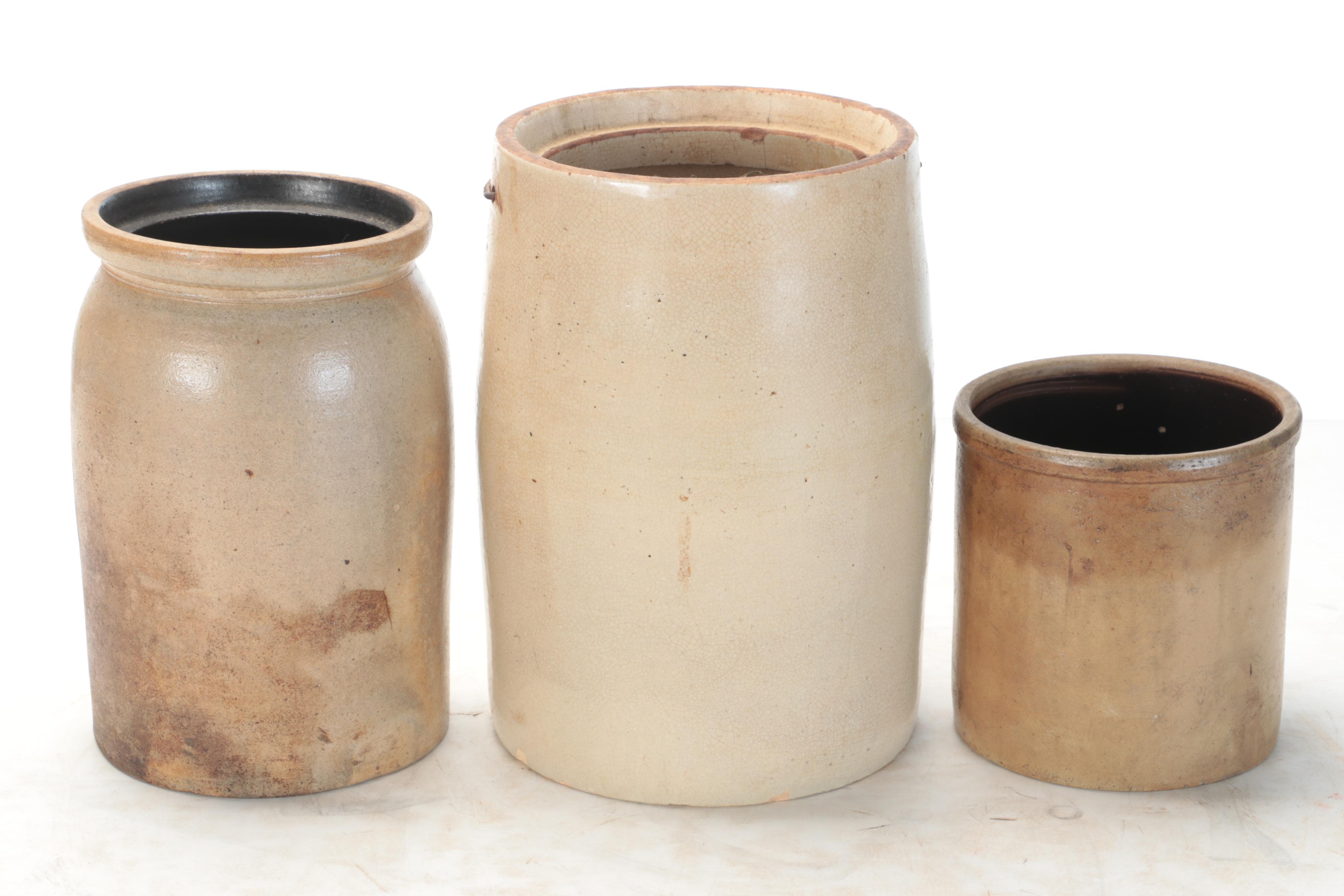 American Salt Glazed Stoneware Crocks, Late 19th/Early 20th Century