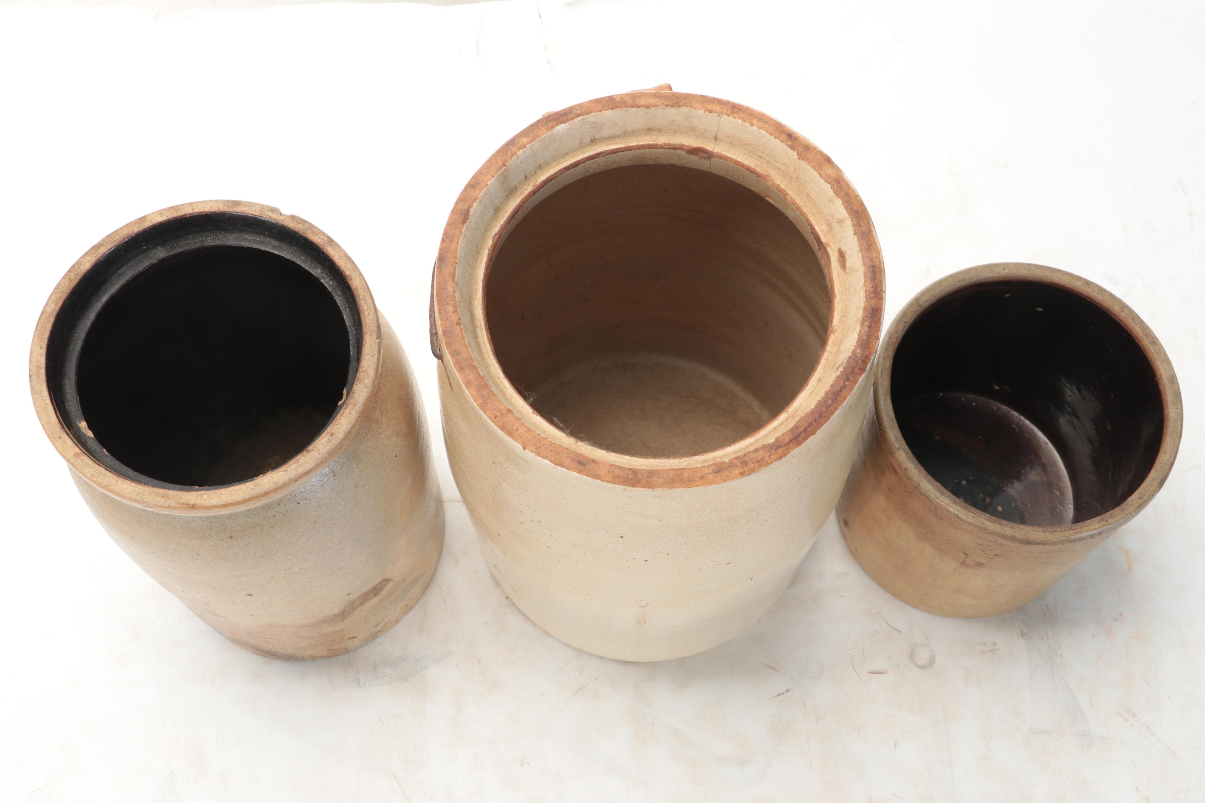 American Salt Glazed Stoneware Crocks, Late 19th/Early 20th Century