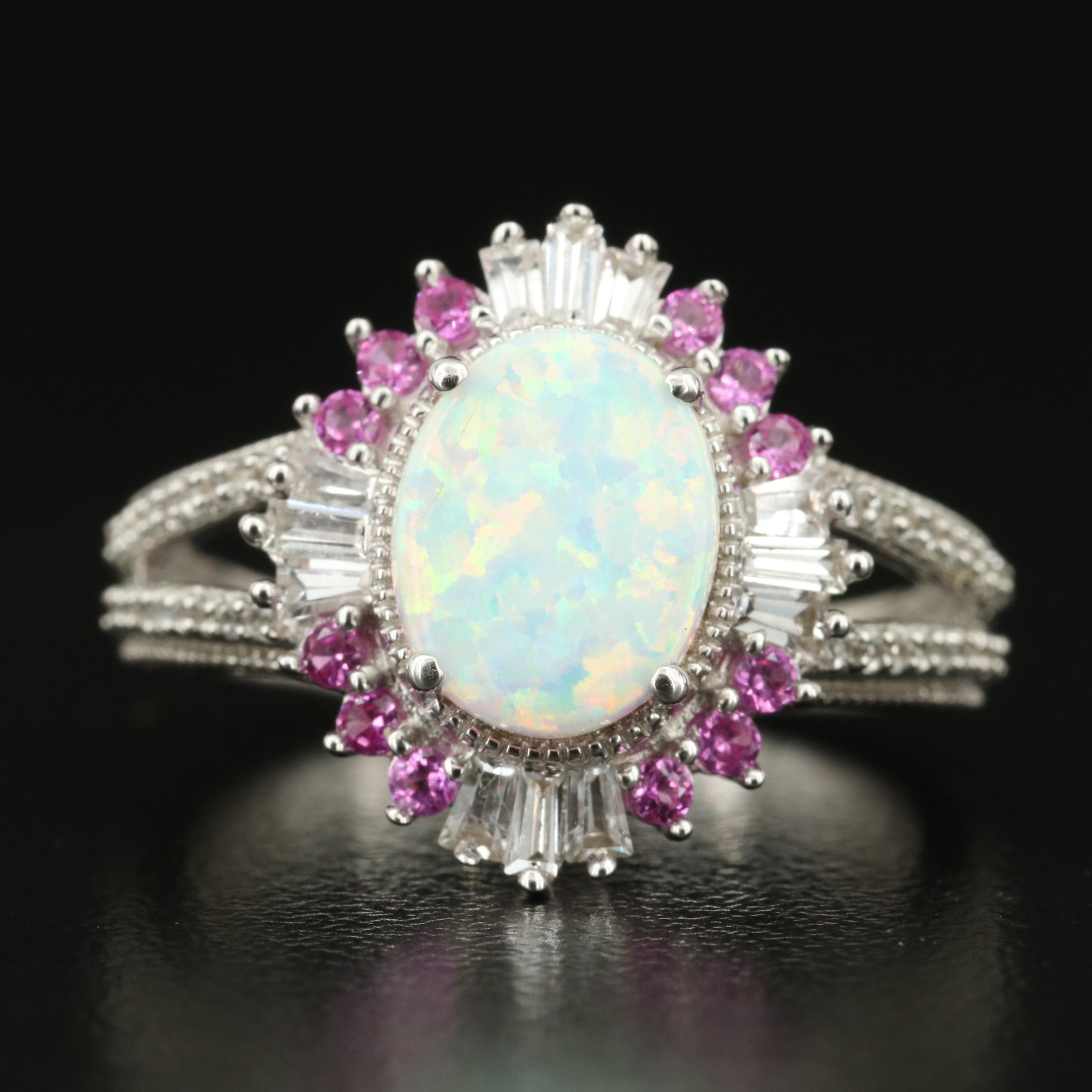 Sterling Opal and Sapphire Ring