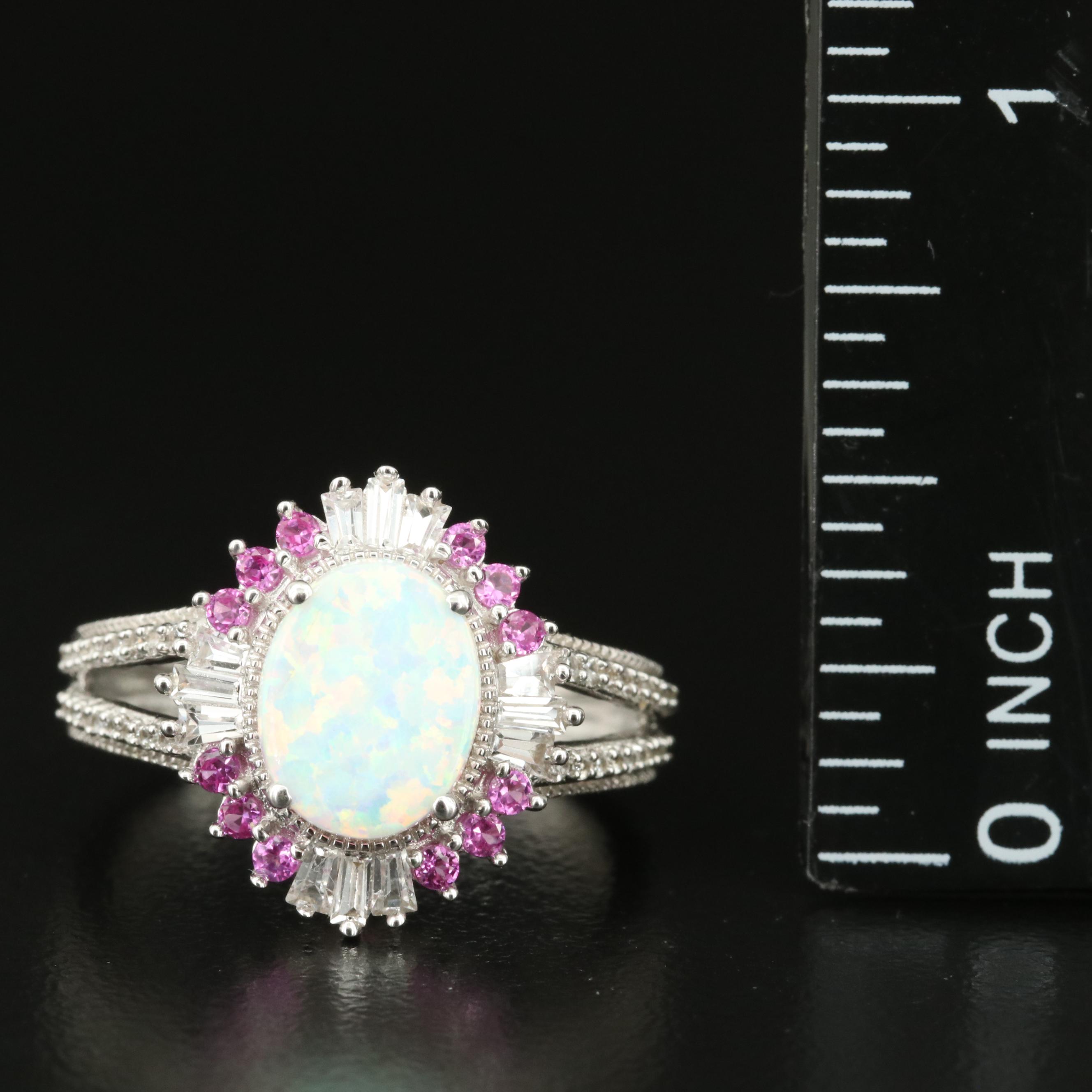 Sterling Opal and Sapphire Ring