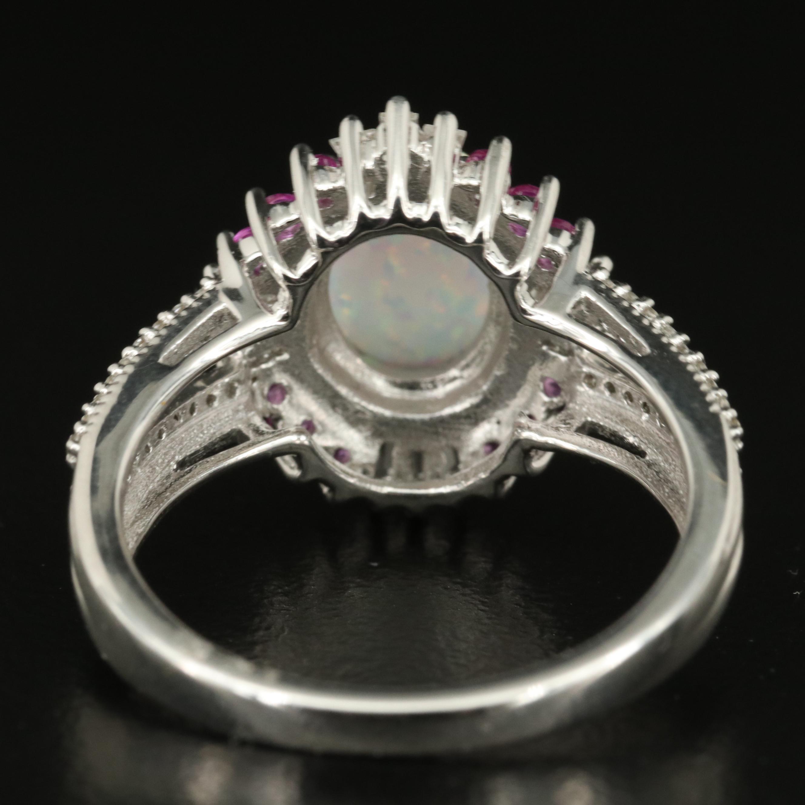 Sterling Opal and Sapphire Ring