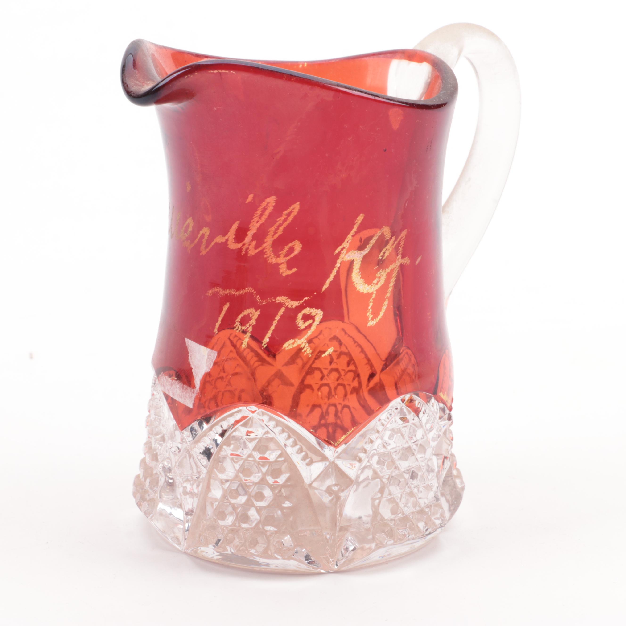 Ruby Flashed EAPG Souvenir Mugs and Creamers, Late 19th/ Early 20th C.