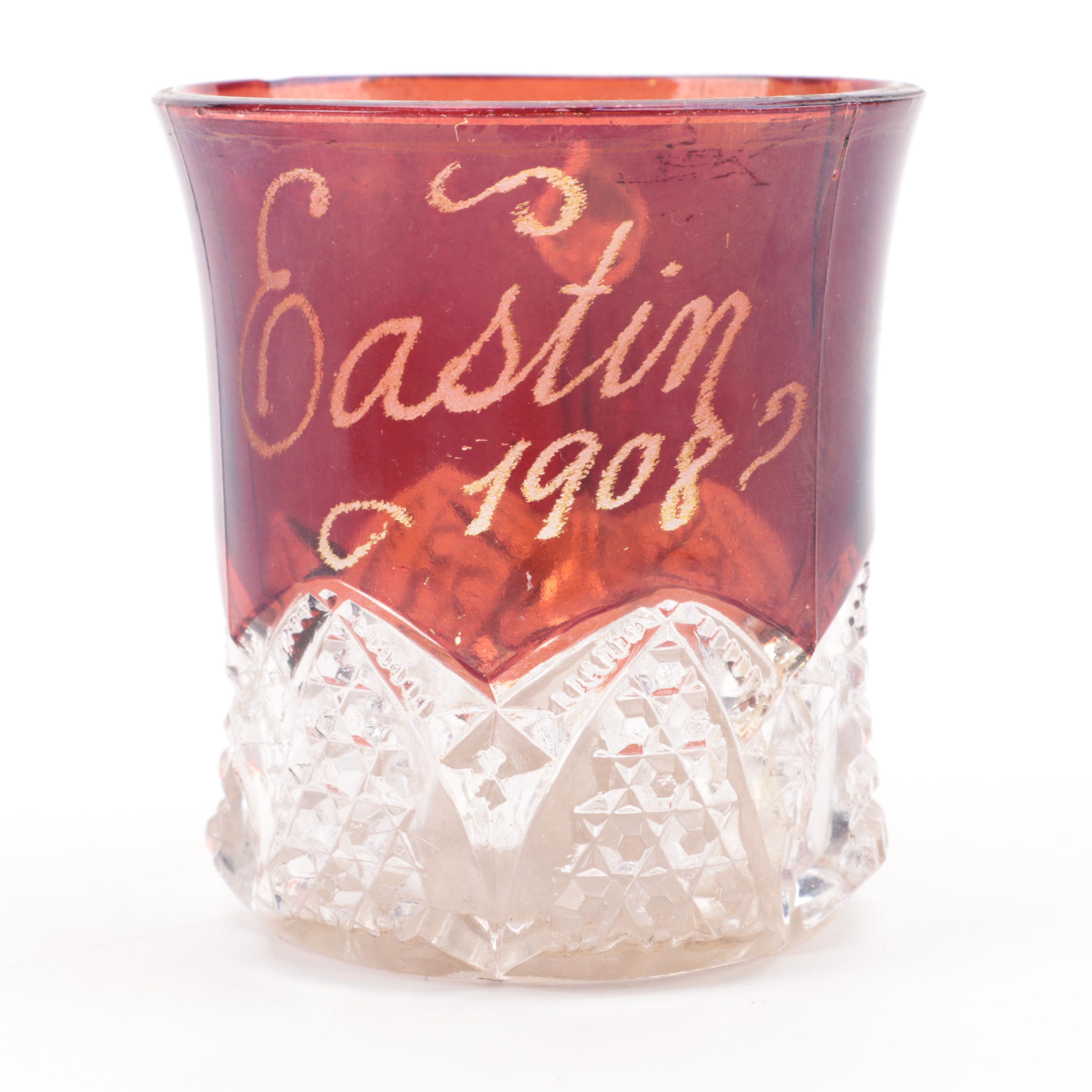 Ruby Flashed EAPG Souvenir Mugs and Creamers, Late 19th/ Early 20th C.