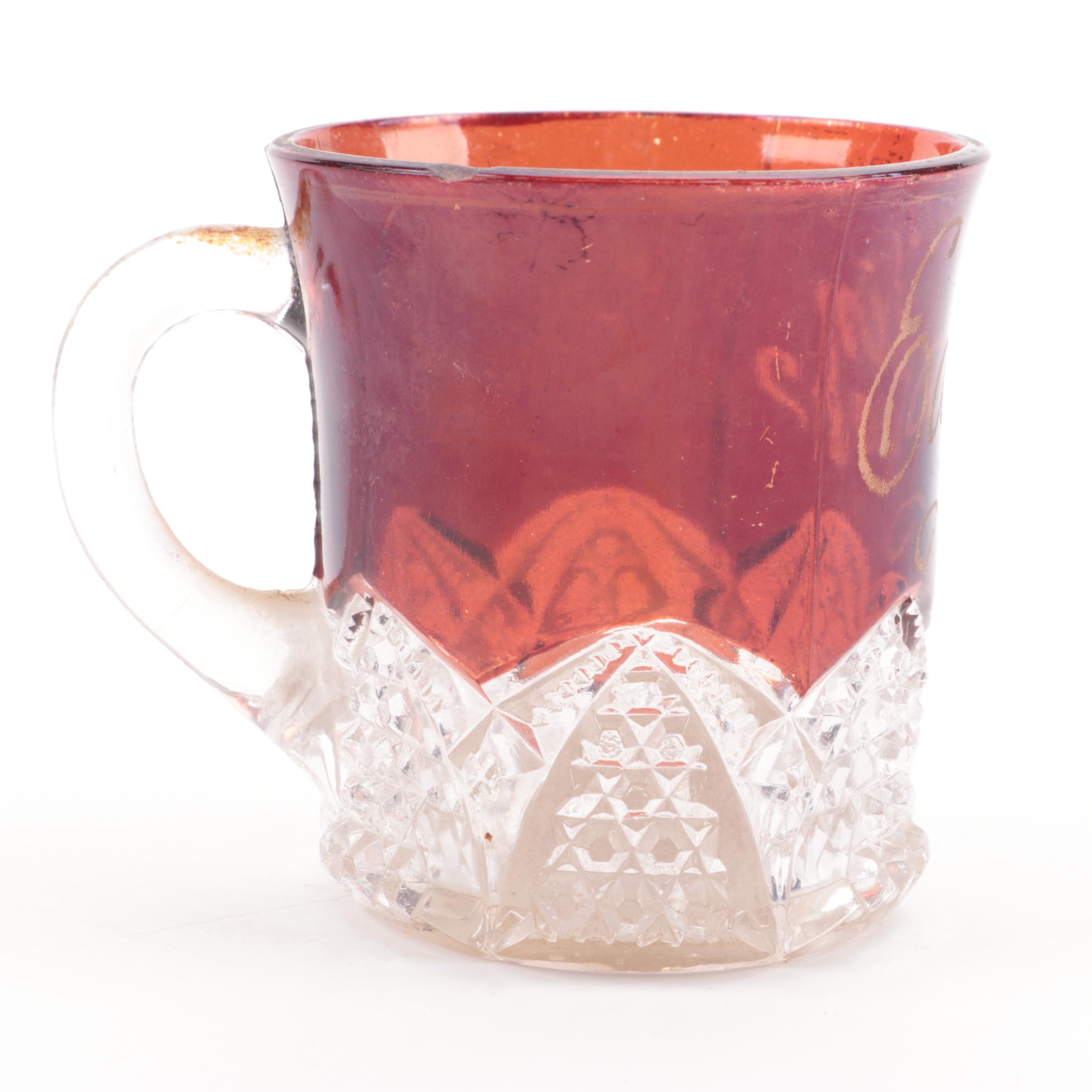Ruby Flashed EAPG Souvenir Mugs and Creamers, Late 19th/ Early 20th C.