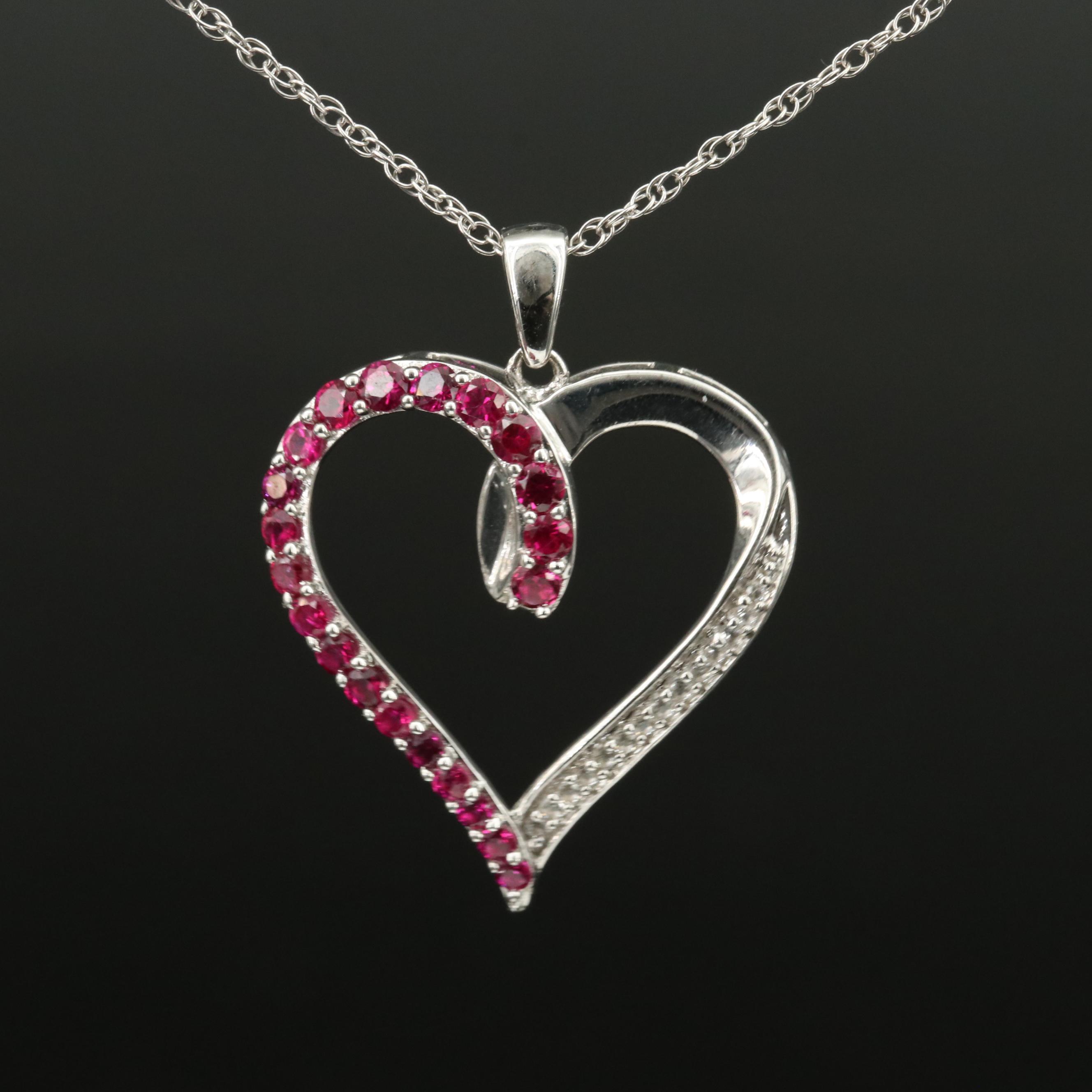 Sterling Ruby and Sapphire Heart Pendant Necklace