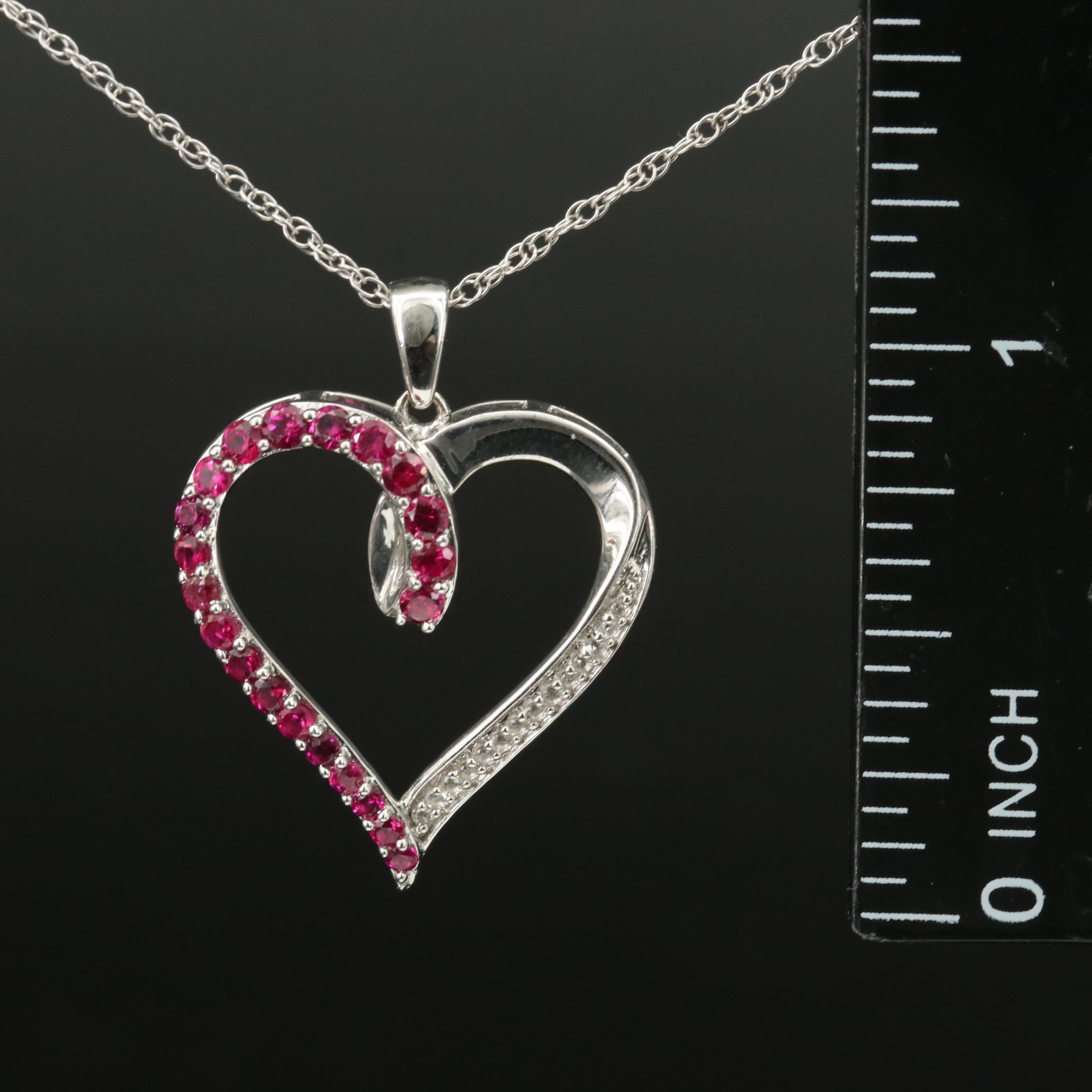 Sterling Ruby and Sapphire Heart Pendant Necklace
