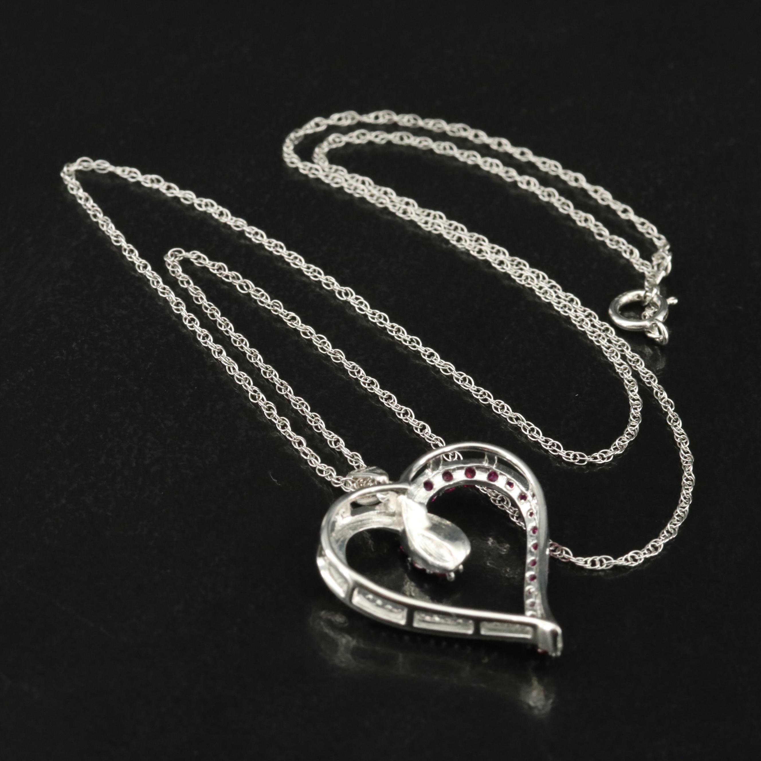 Sterling Ruby and Sapphire Heart Pendant Necklace