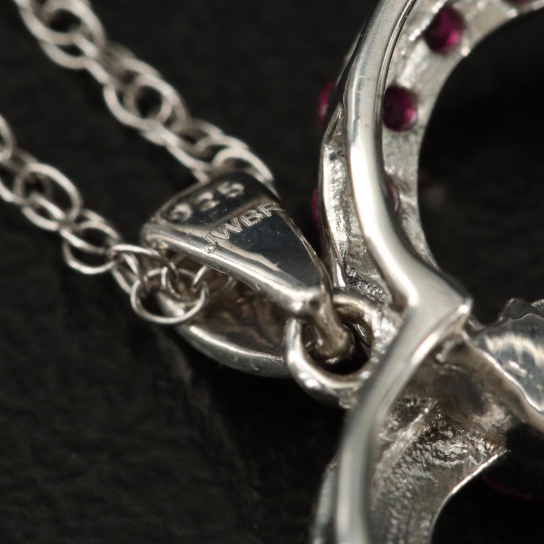 Sterling Ruby and Sapphire Heart Pendant Necklace