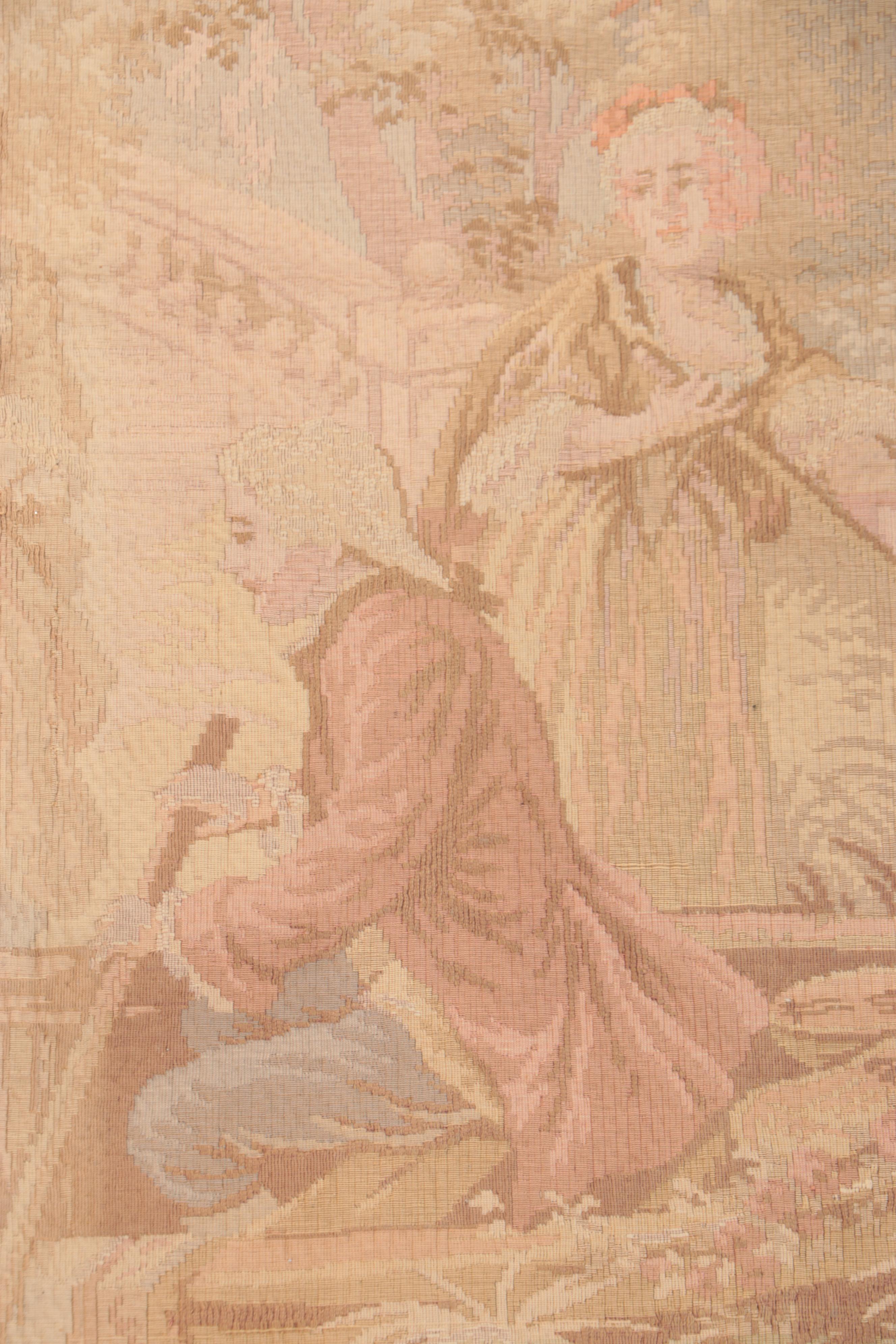 French Machine Made Woven Tapestry of Man and Woman in Boat