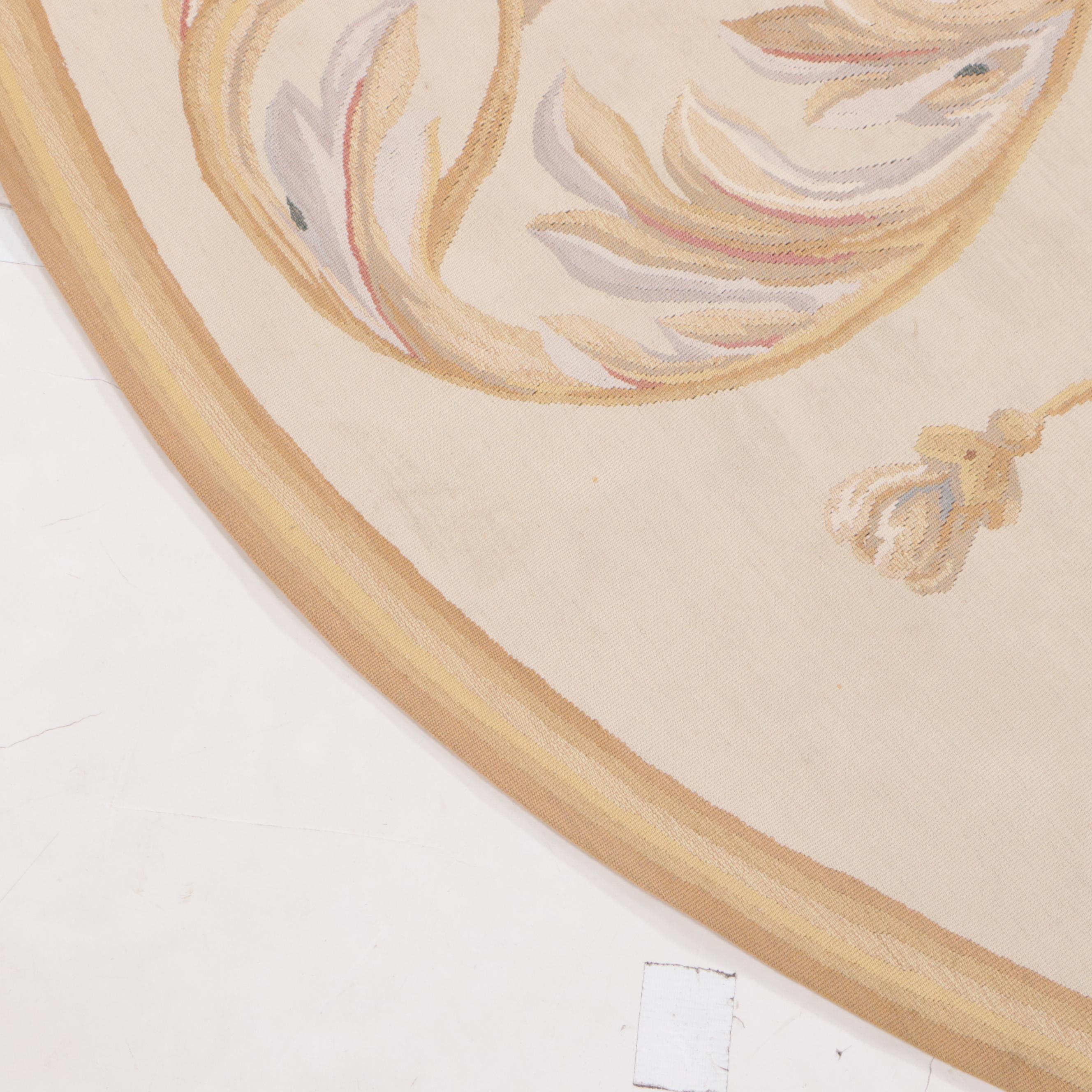 8' Round Handwoven French Aubusson Style Area Rug