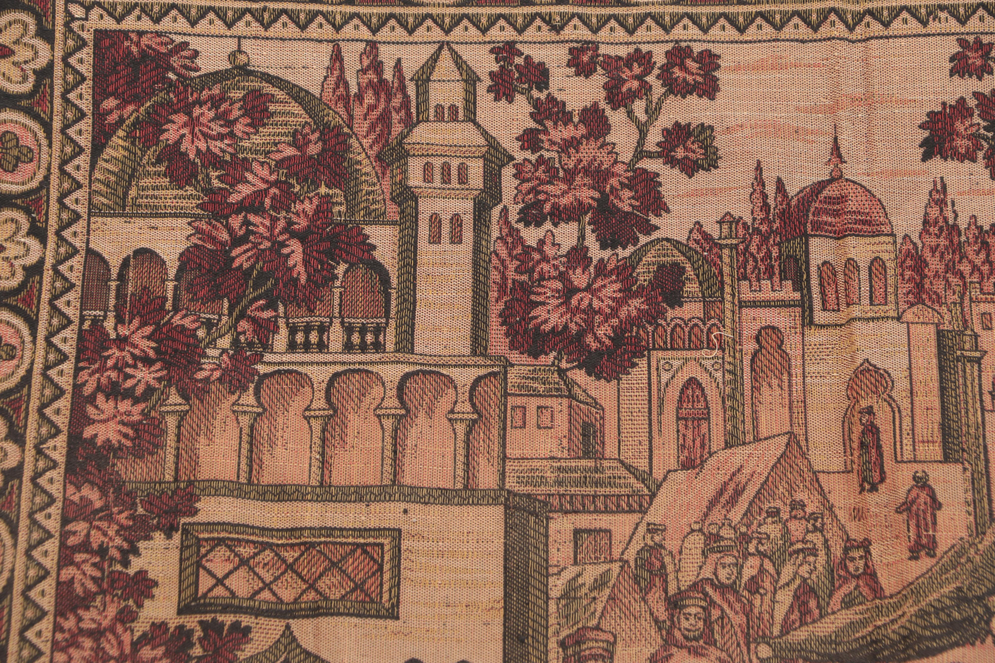 Machine Made Woven Tapestry With Market Scene