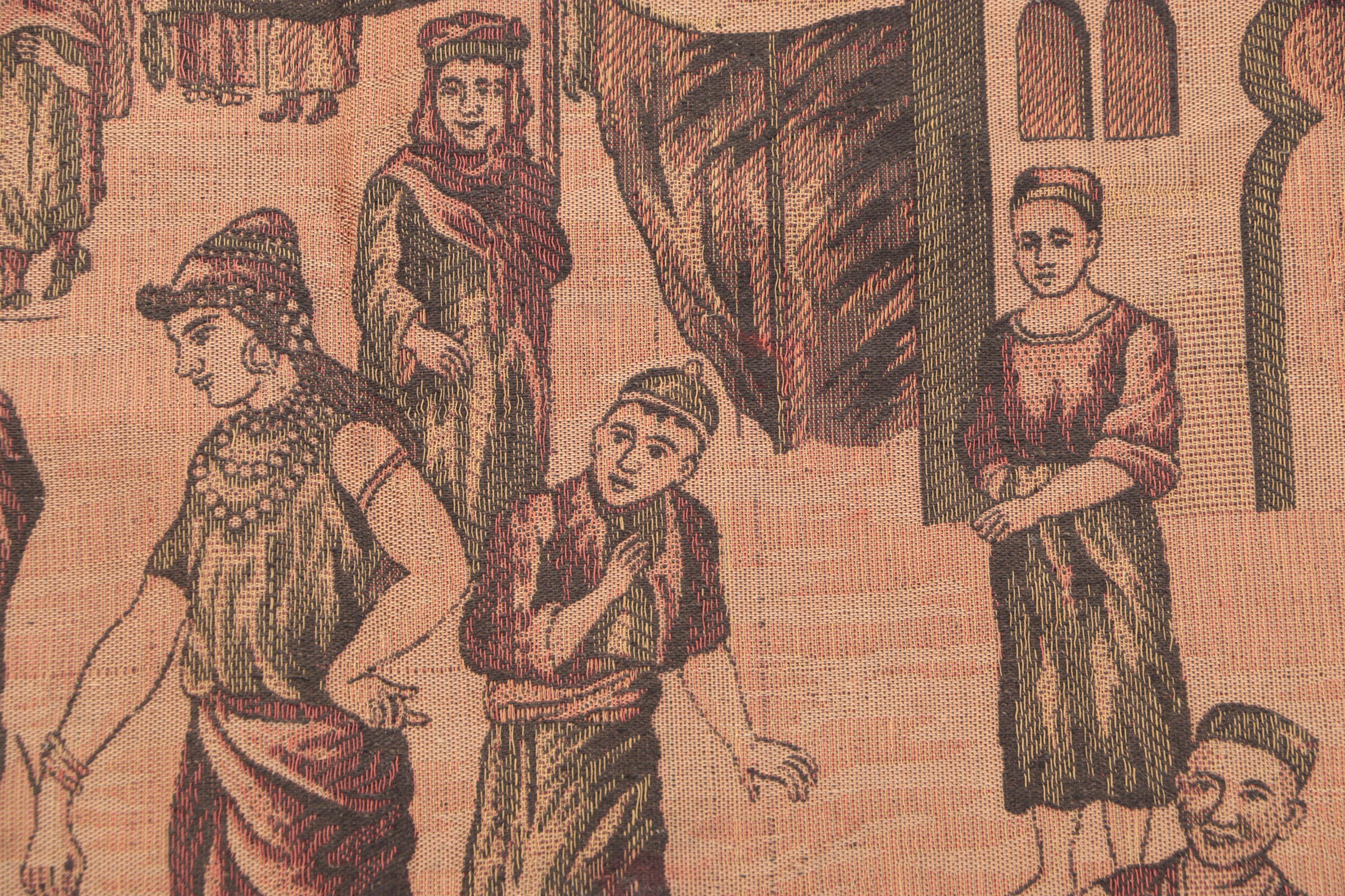 Machine Made Woven Tapestry With Market Scene