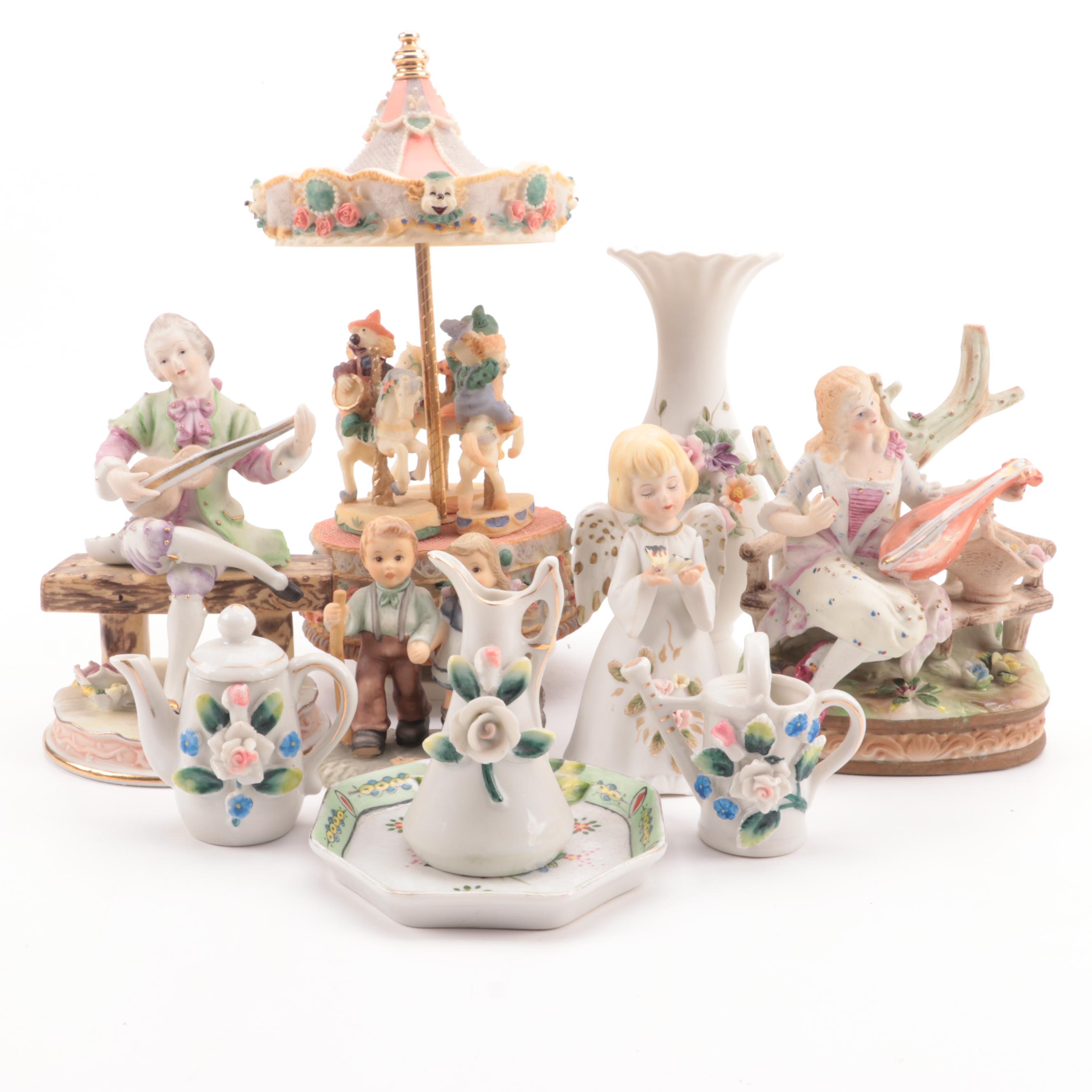 Goebel "Taking a Walk" Porcelain Figurine with More Ceramic Table Accessories