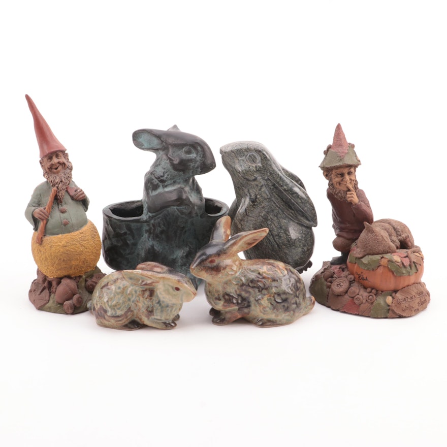 Tom Clark/Tim Wolfe Earthenware Gnome Figurines With Rabbit Figures and Planters