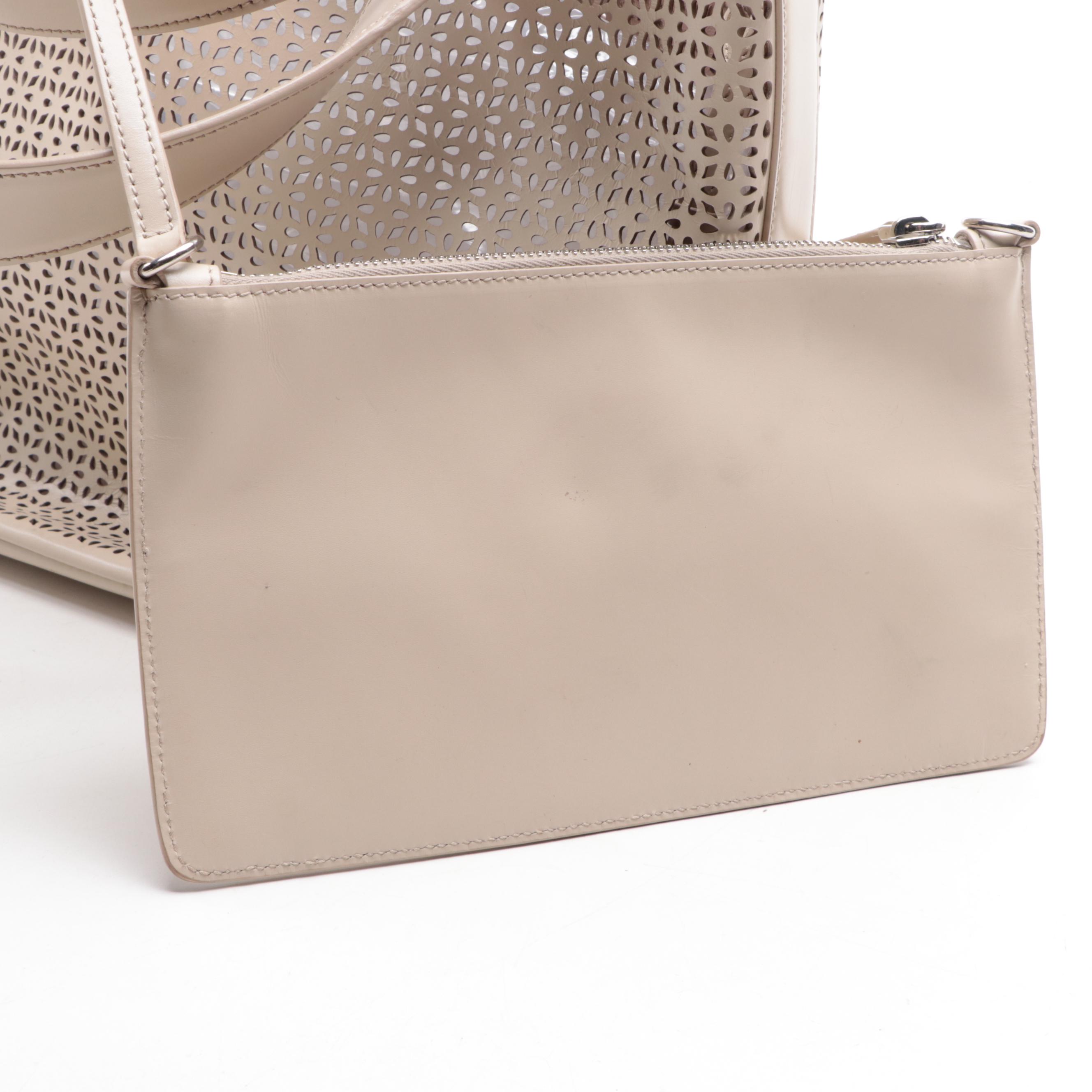 Alaïa Laser Cut Leather Tote with Zip Pouch
