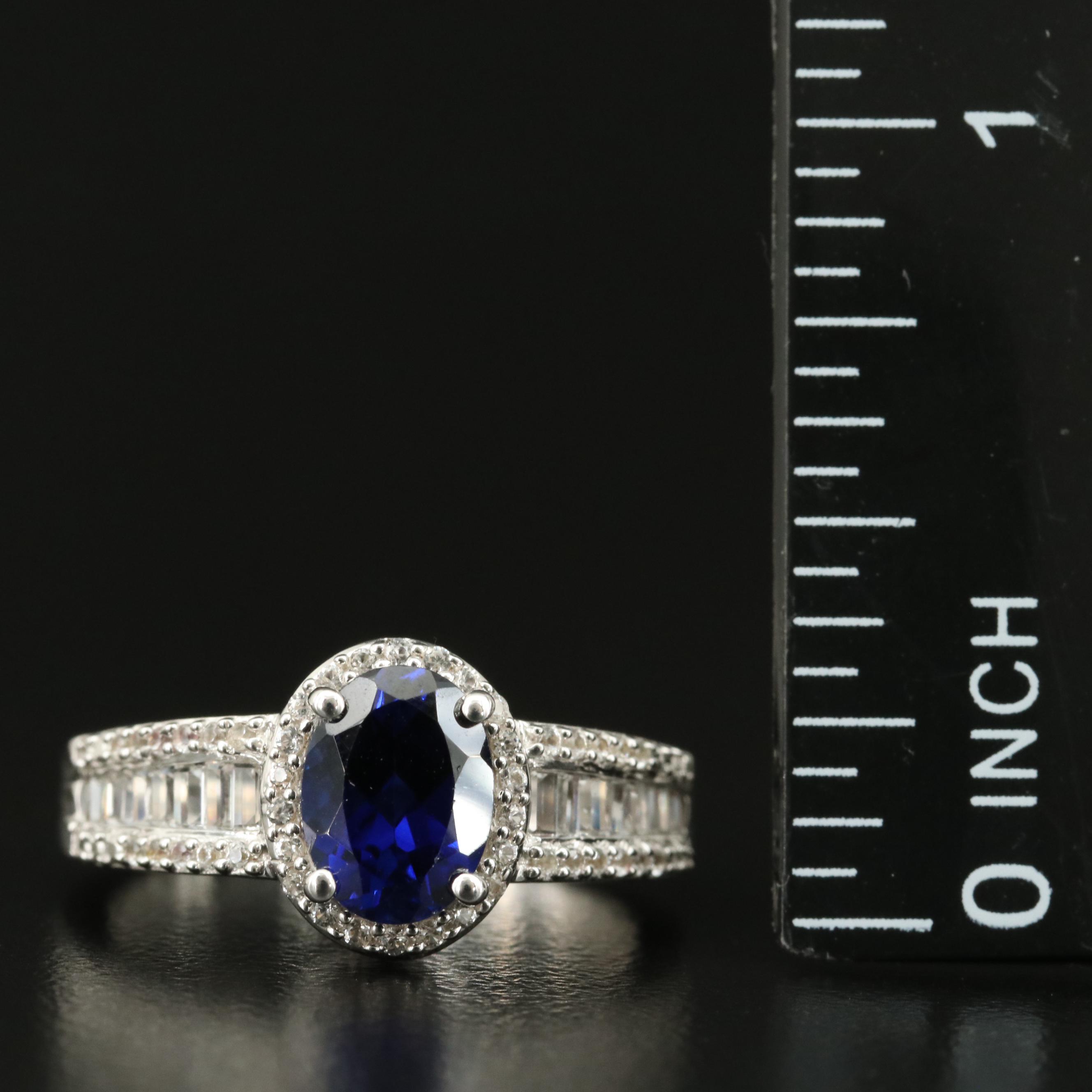 Sterling Sapphire Halo Ring
