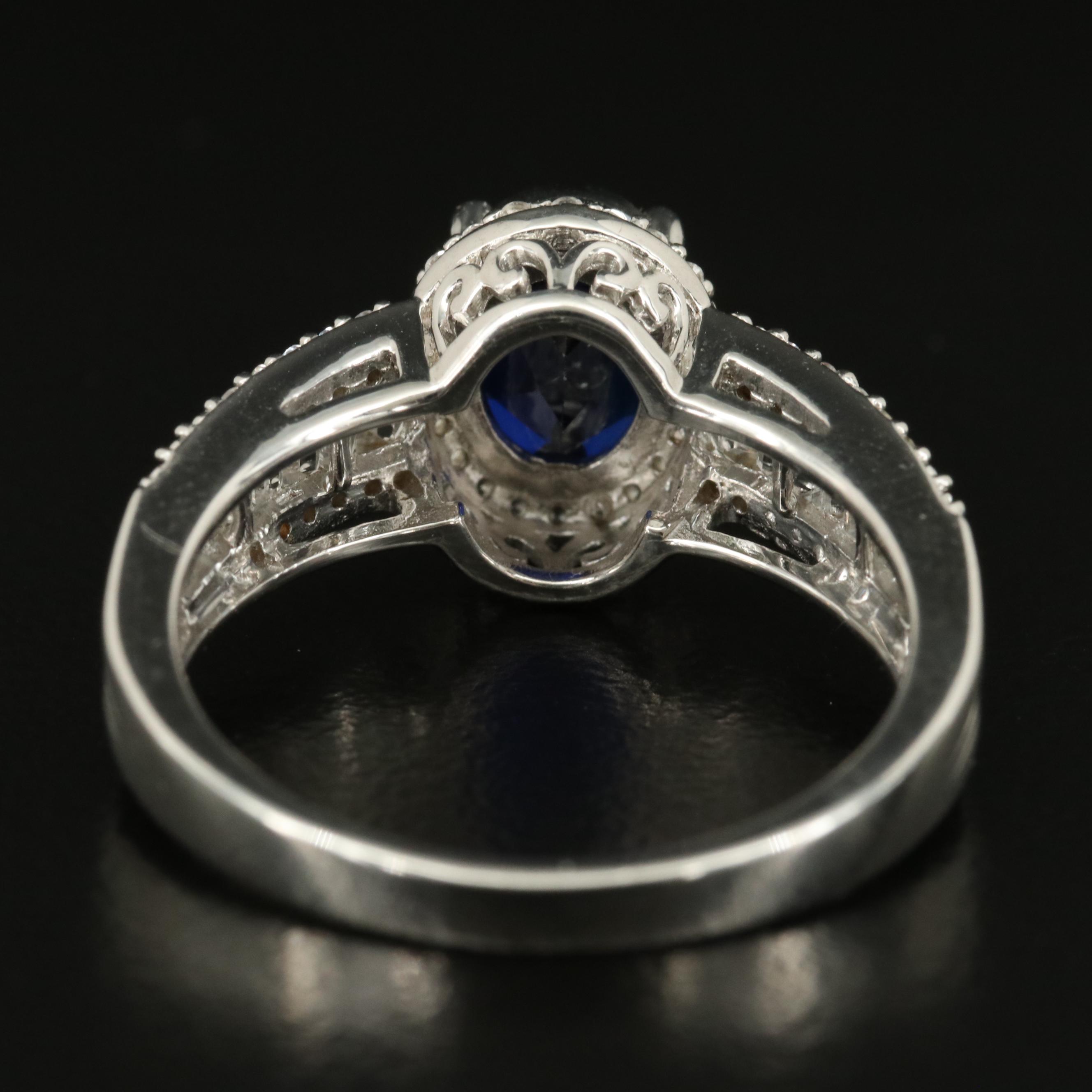 Sterling Sapphire Halo Ring