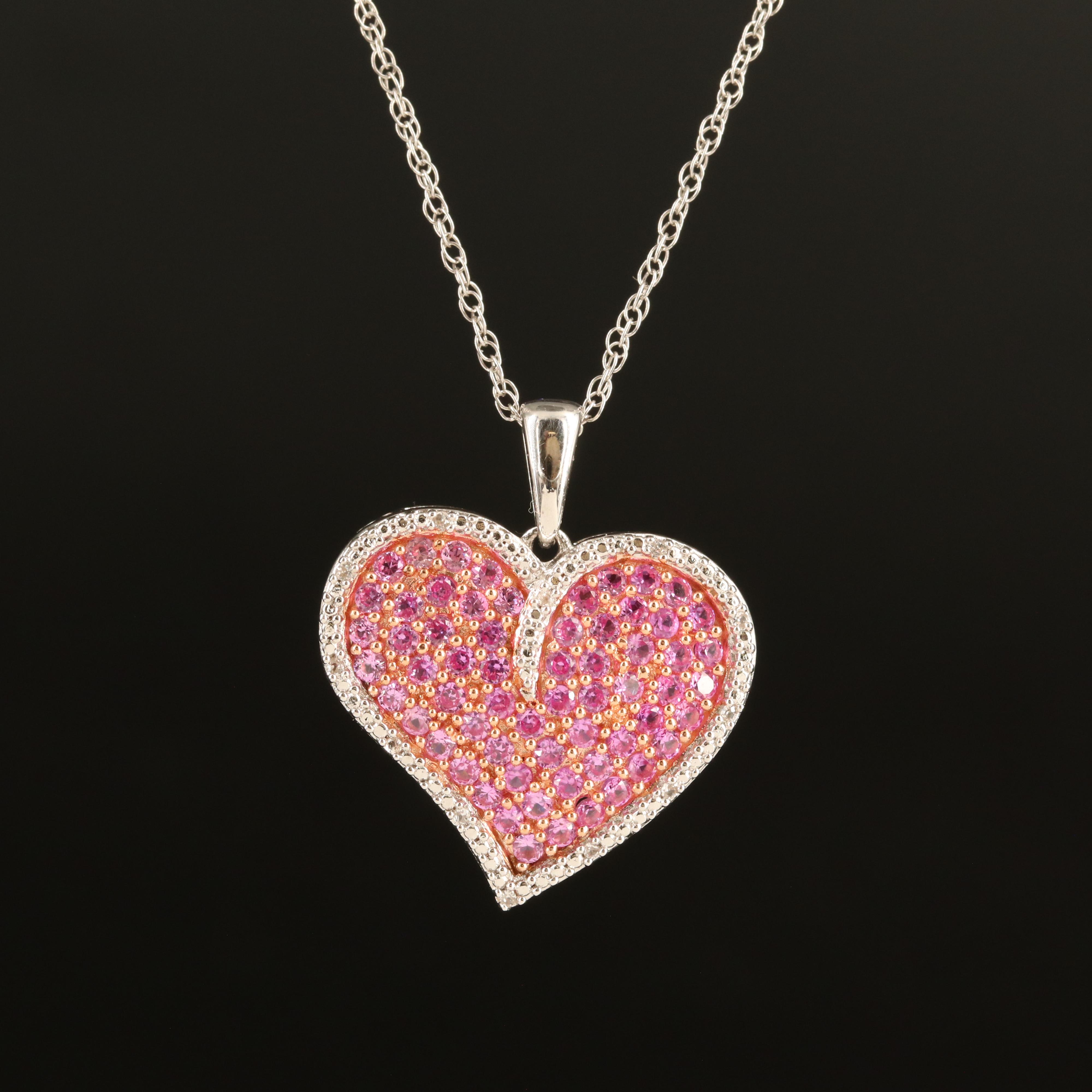 Sterling Sapphire and White Sapphire Heart Pendant Necklace