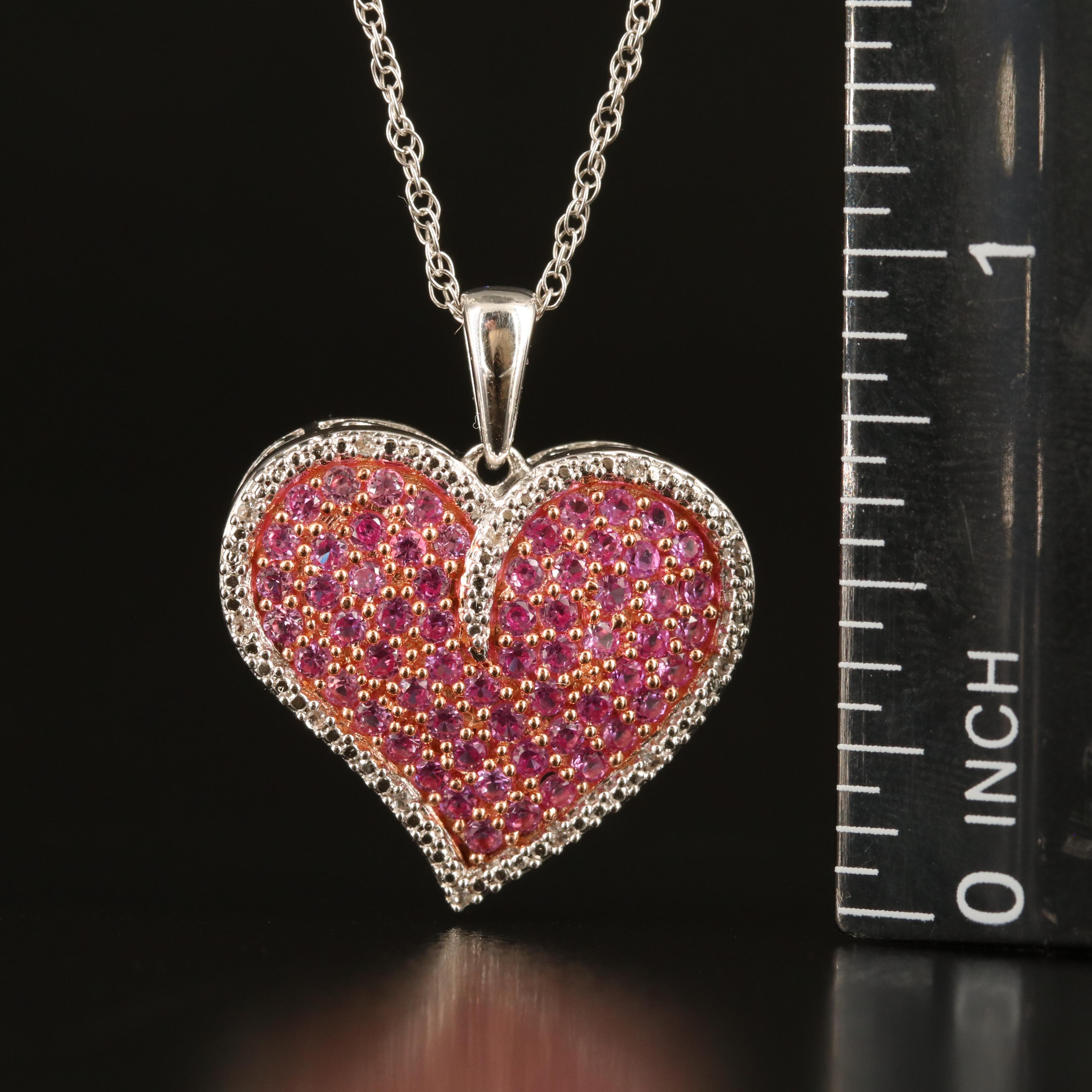 Sterling Sapphire and White Sapphire Heart Pendant Necklace