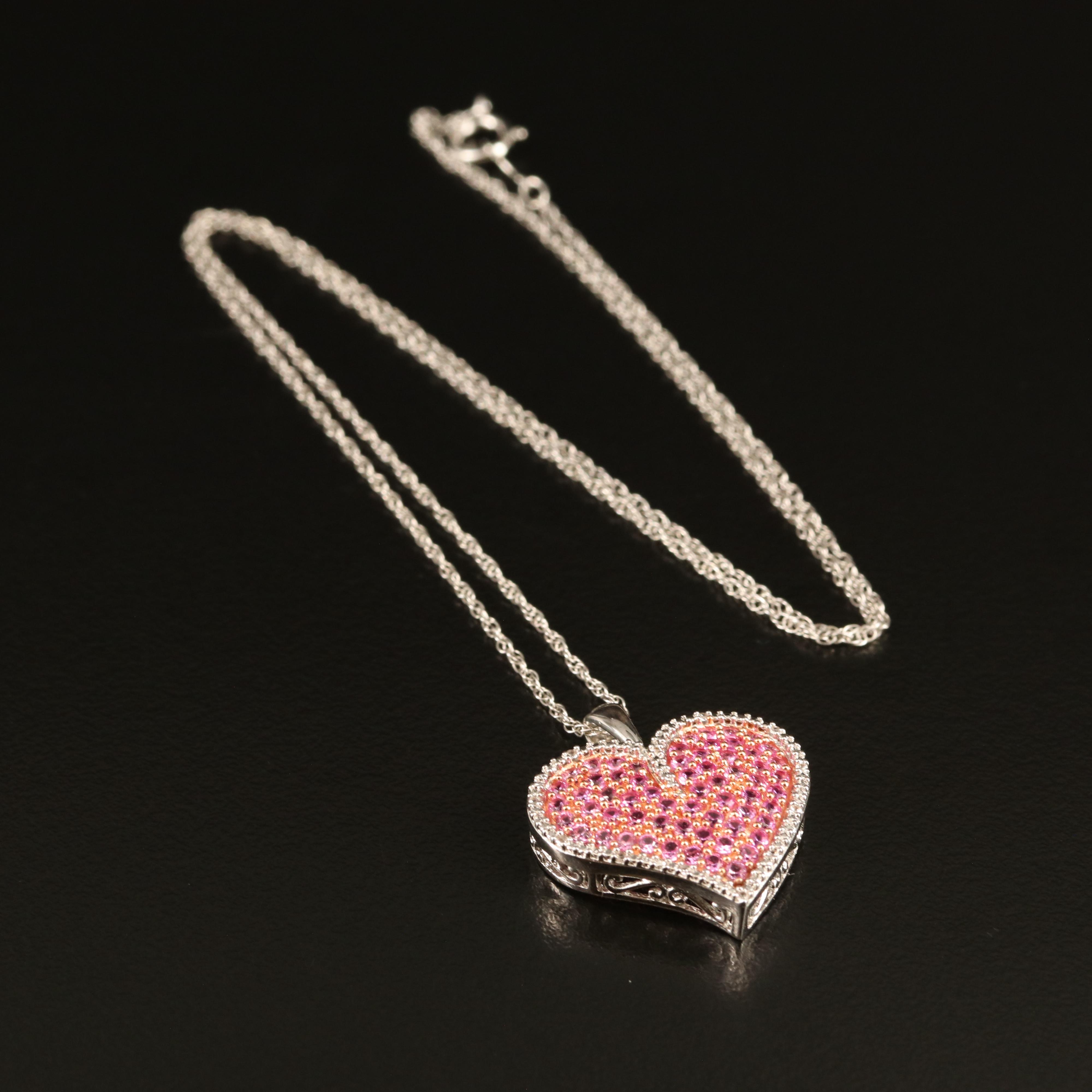 Sterling Sapphire and White Sapphire Heart Pendant Necklace