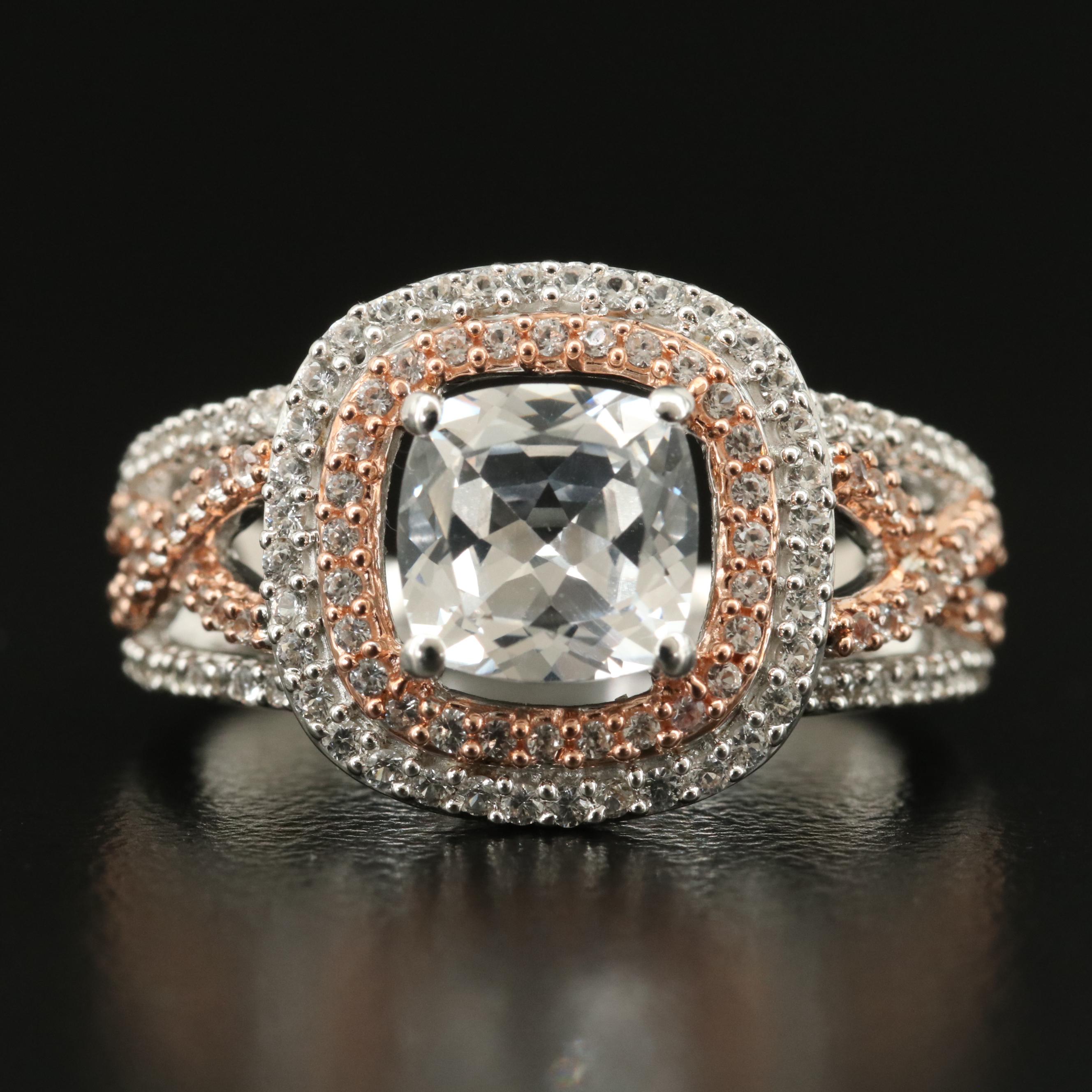 Sterling Sapphire Double Halo Ring