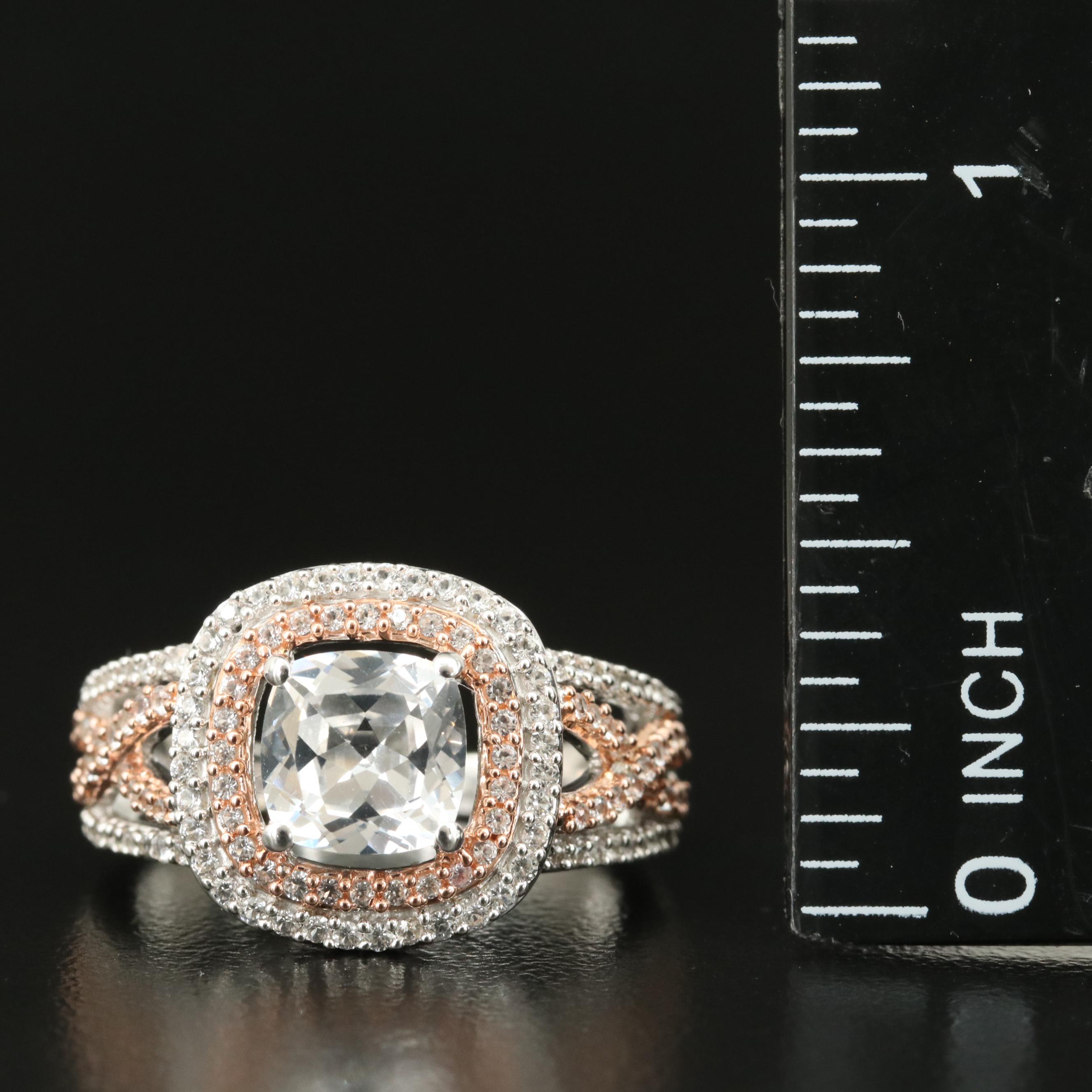 Sterling Sapphire Double Halo Ring