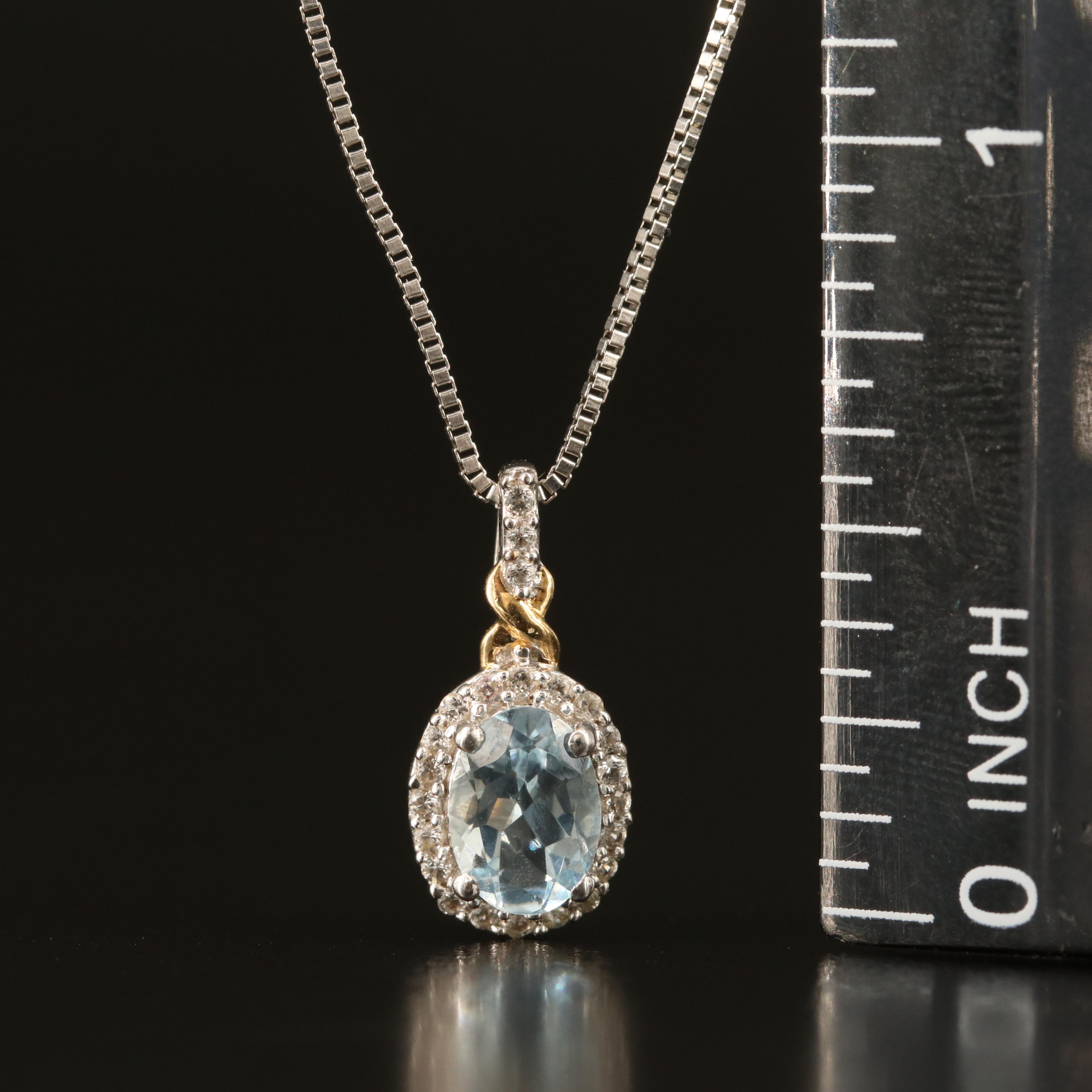 Sterling Aquamarine and White Topaz Pendant Necklace