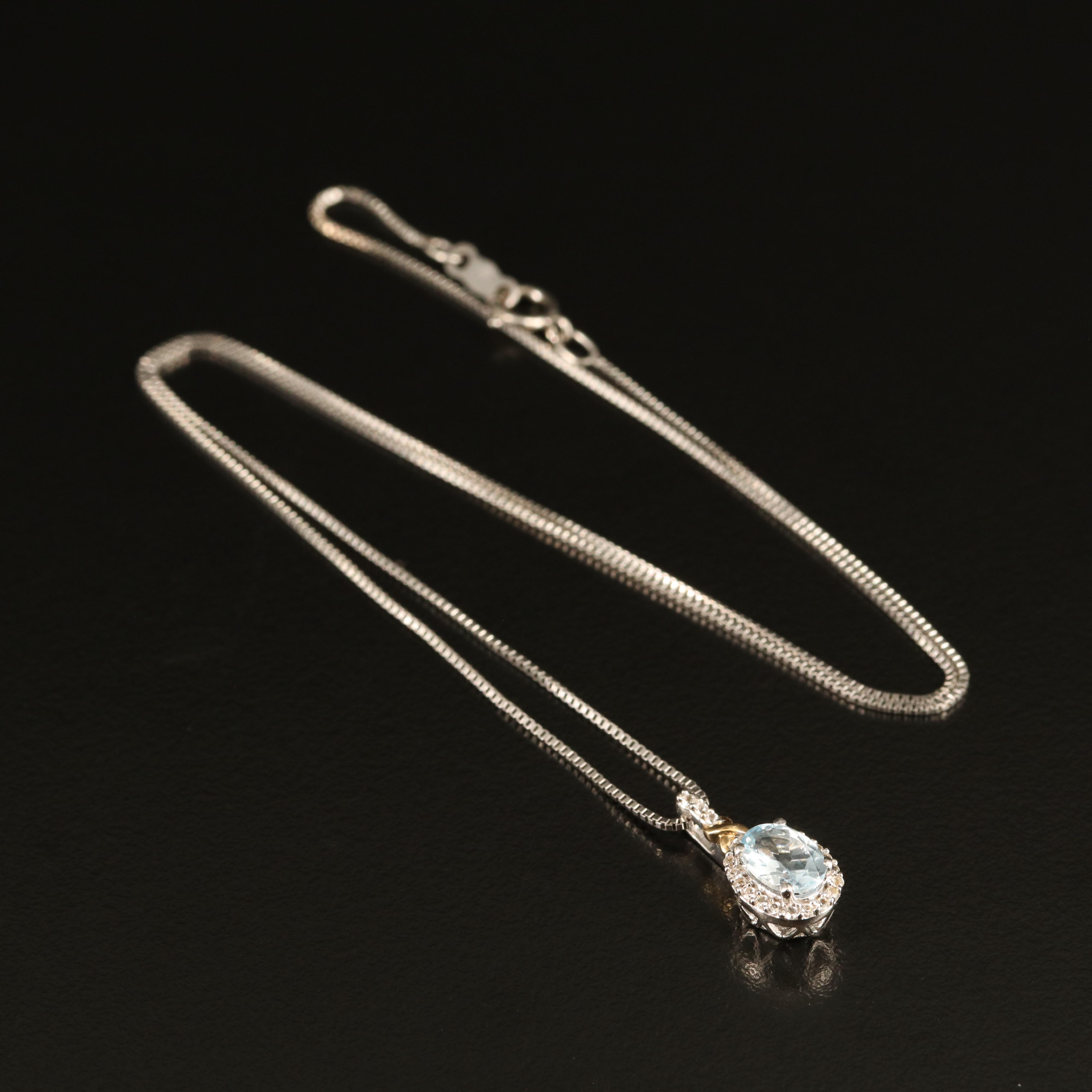 Sterling Aquamarine and White Topaz Pendant Necklace